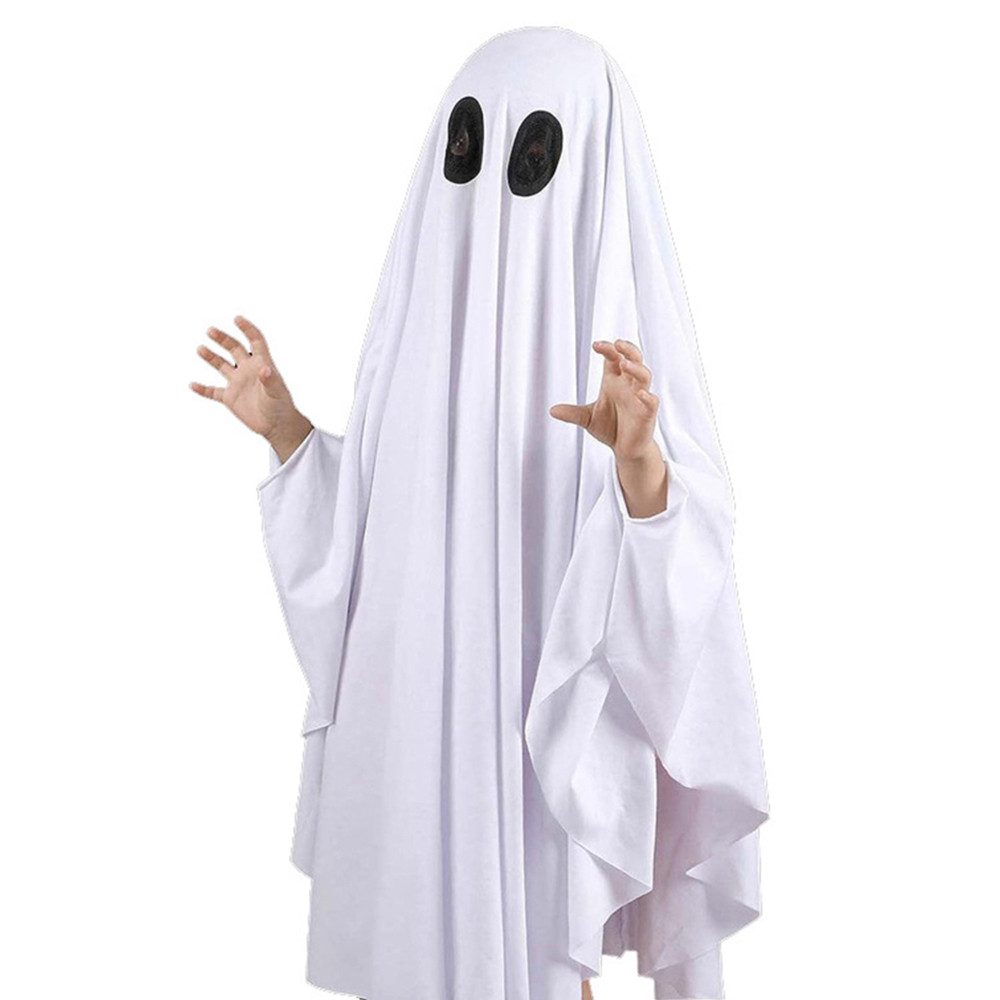 nsihing Vampir-Kostüm Halloween Gespenst Kostüm, Weiß Umhang Cape, Lächelnd Geist Poncho, für Kinder Karneval Fasching Cosplay