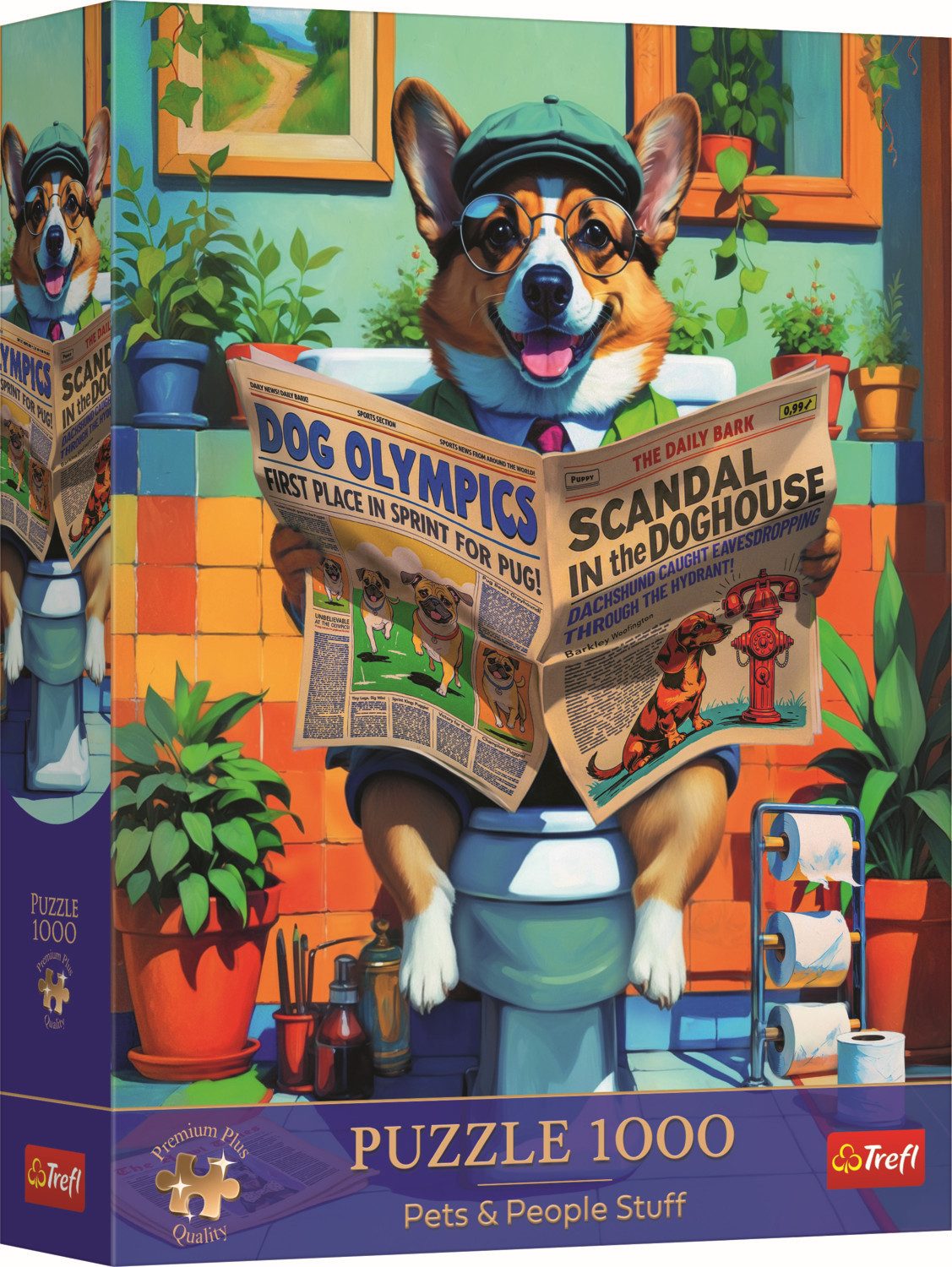 Trefl Puzzle Trefl, Corgi auf der Toilette, 1000 Teile Premium Plus Puzzle, 1000 Puzzleteile