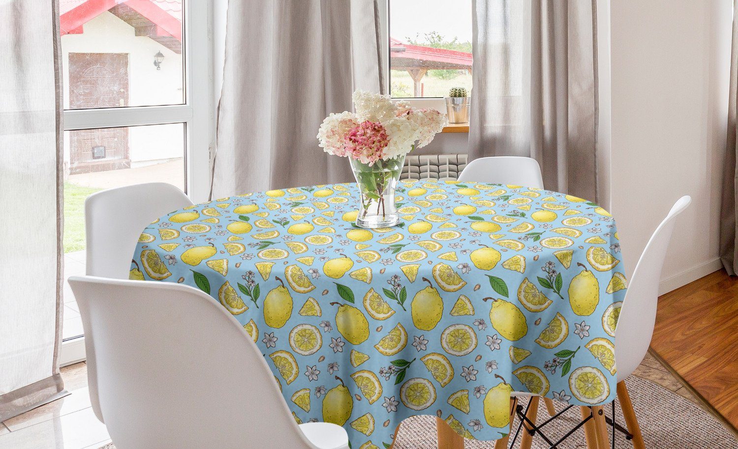 Abakuhaus Tischdecke Kreis Tischdecke Abdeckung für Esszimmer Küche Dekoration, Zitronen Bunte Citrus Blumen-Kunst