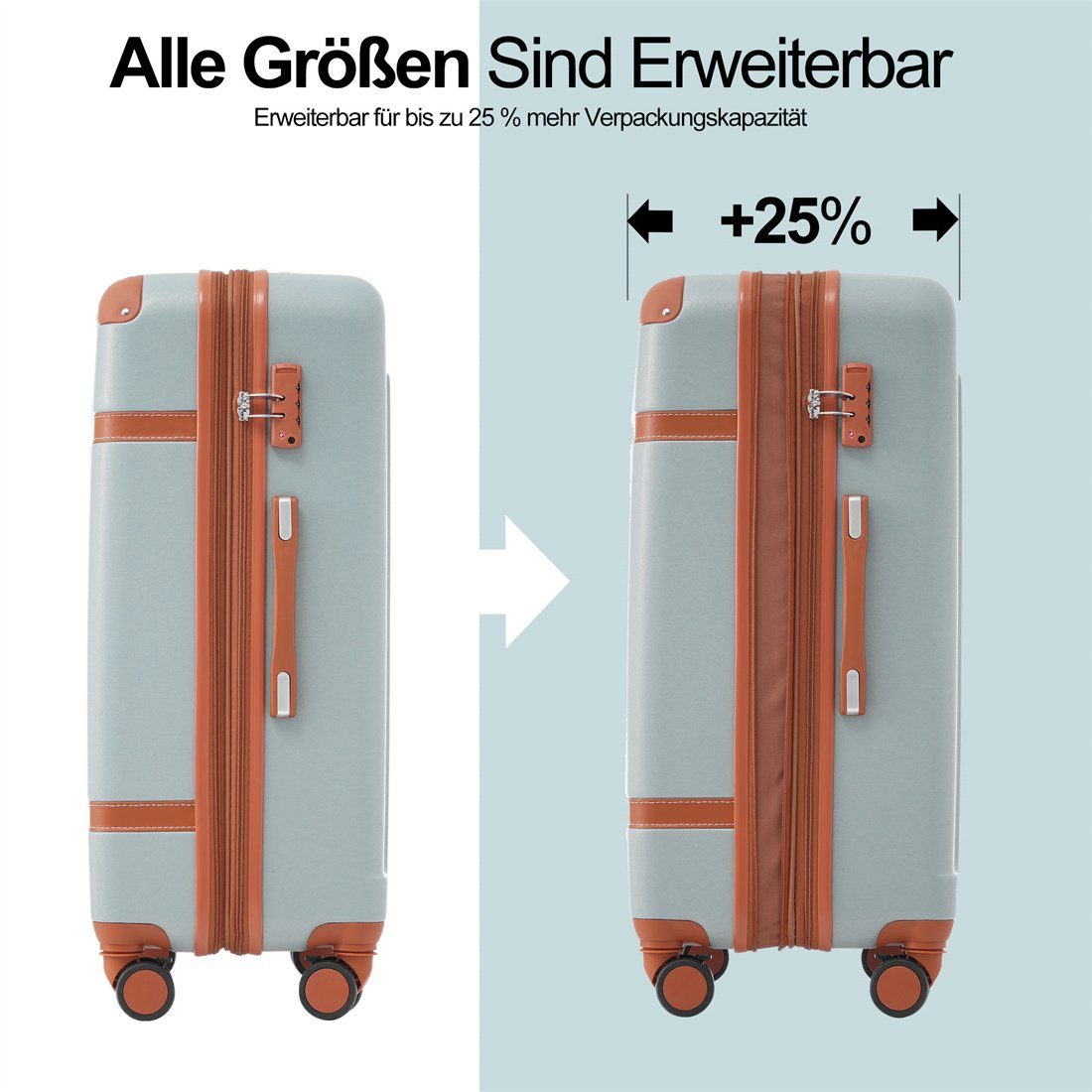 Hartschalen-Koffer, 77.5*50.5*30cm, Reisekoffer, Koffer (hellgrün+braun) DÖRÖY