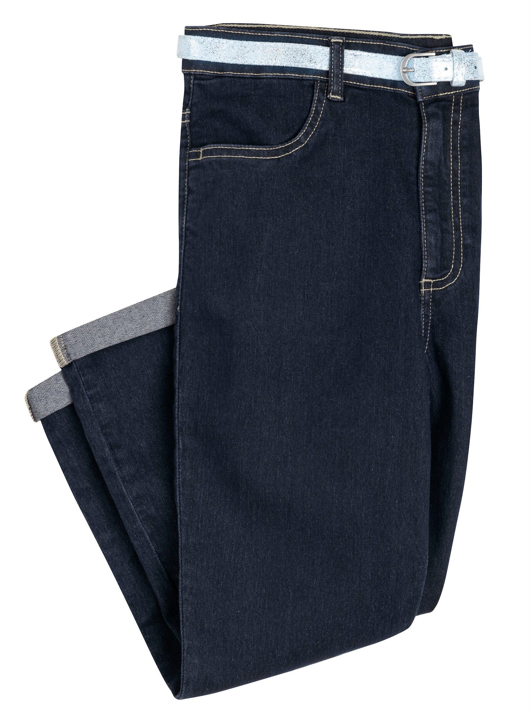 blue-stone-washed Jeansshorts an! Sieh
