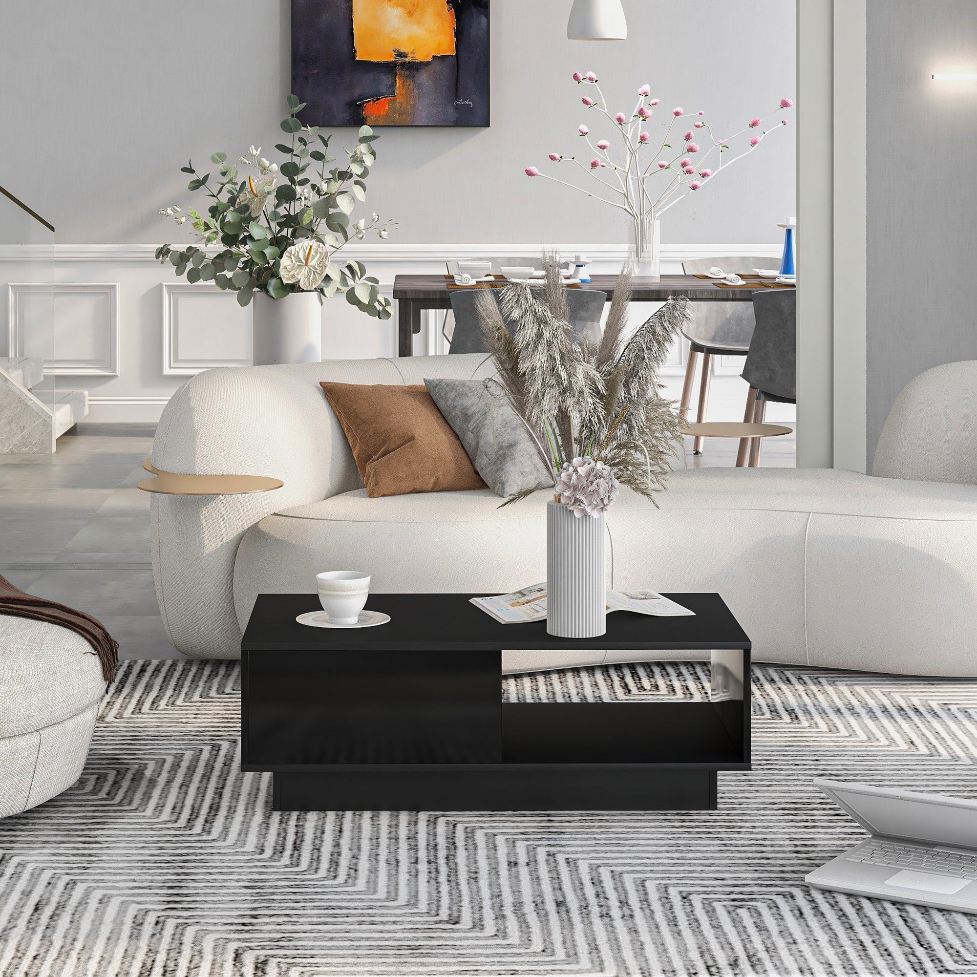 Couchtisch Stauraum mit Merax Schwarz Schublade Fernbedienung, mit hochglanz Wohnzimmertisch inkl. Farben und großen LED-Beleuchtung 15