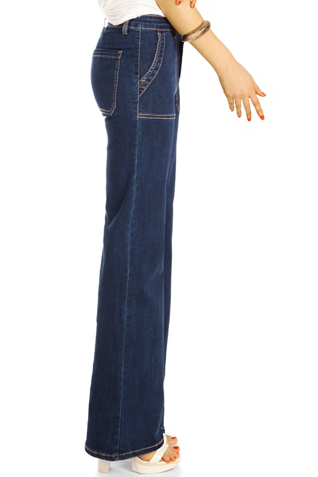 dunkelblau Bootcut-Jeans styled 5-Pocket-Style Bootcut straight Passform medium be Stretch-Anteil, Hosen Damen j31k waist mit - Jeans, -