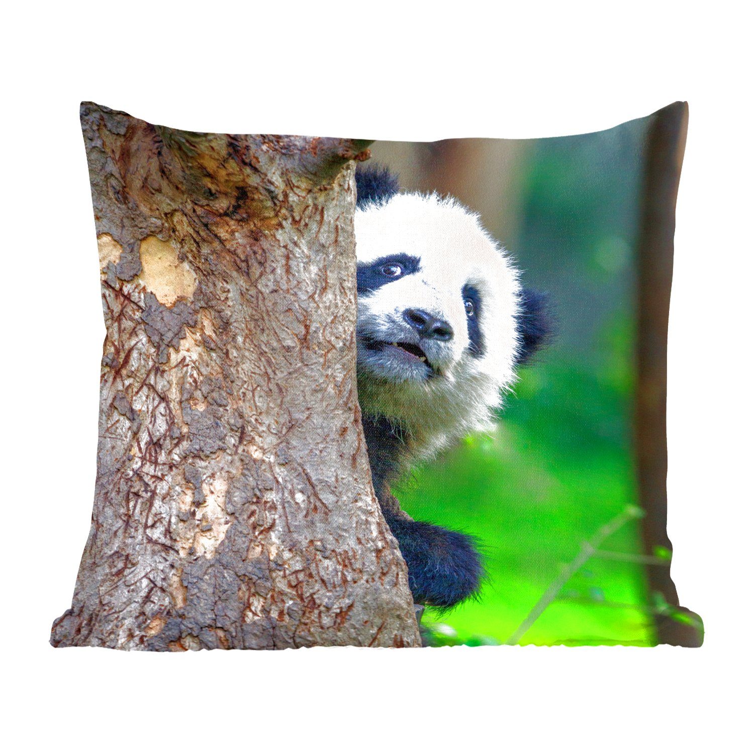 MuchoWow Dekokissen Panda - für Baum Schlafzimmer, Füllung Deko, mit Wohzimmer, - Zierkissen Sofakissen Wald