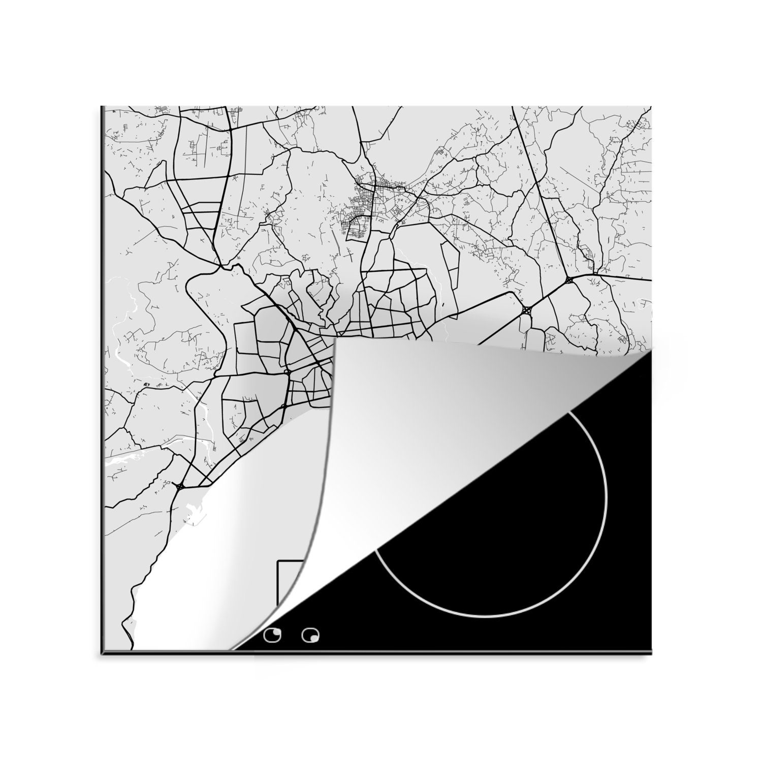 MuchoWow Herdblende-/Abdeckplatte Antalya - Stadtplan für Arbeitsplatte küche tlg), Vinyl, cm, - und Karte, Schwarz (1 - weiß 78x78 Ceranfeldabdeckung