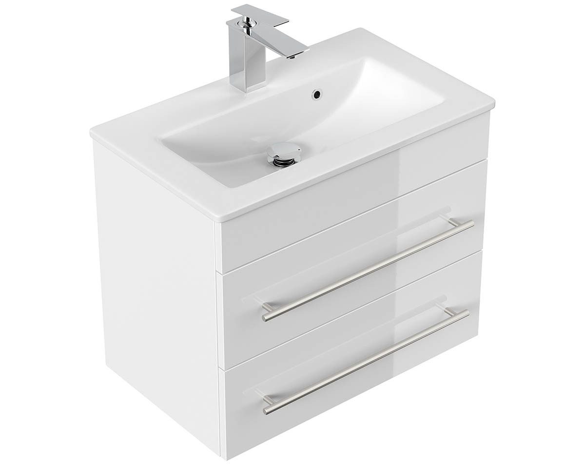 einfachgutemoebel Waschtisch-Set Badmöbel Waschplatz 60cm Portus 600 SlimLine, weiß hochglanz, (Badmöbel Set, 1-St., Waschtisch Set)