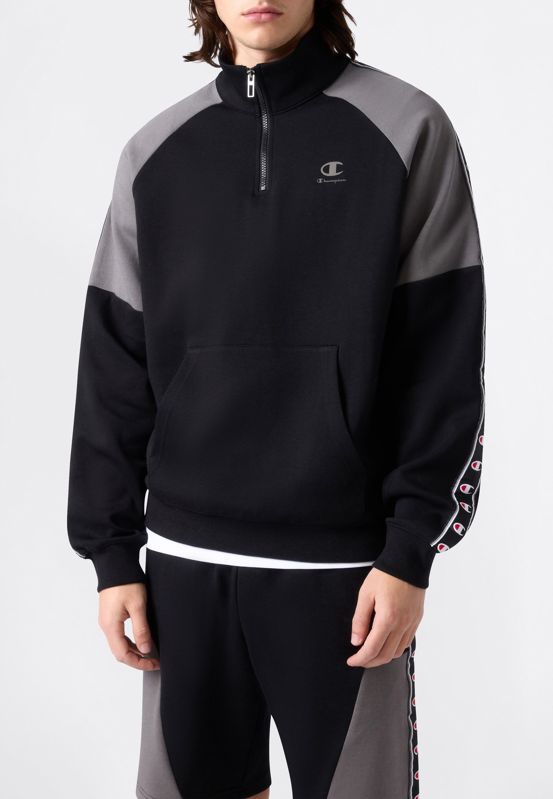 Champion Sweatshirt Sports-inspired Interlock Half Zip Sweatshirt with Tape detailing (1-tlg) komfortabler Schnitt, sportlicher Stil, Rundhalsausschnitt