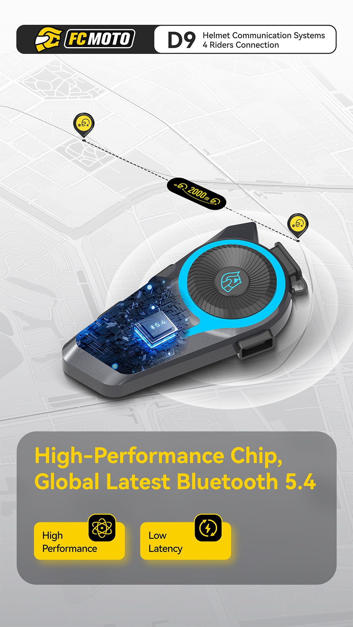 FC-Moto Motorradhelm ASMAX D9 Edition Bluetooth Kommunikationssystem Doppelset, Bluetooth-Intercom