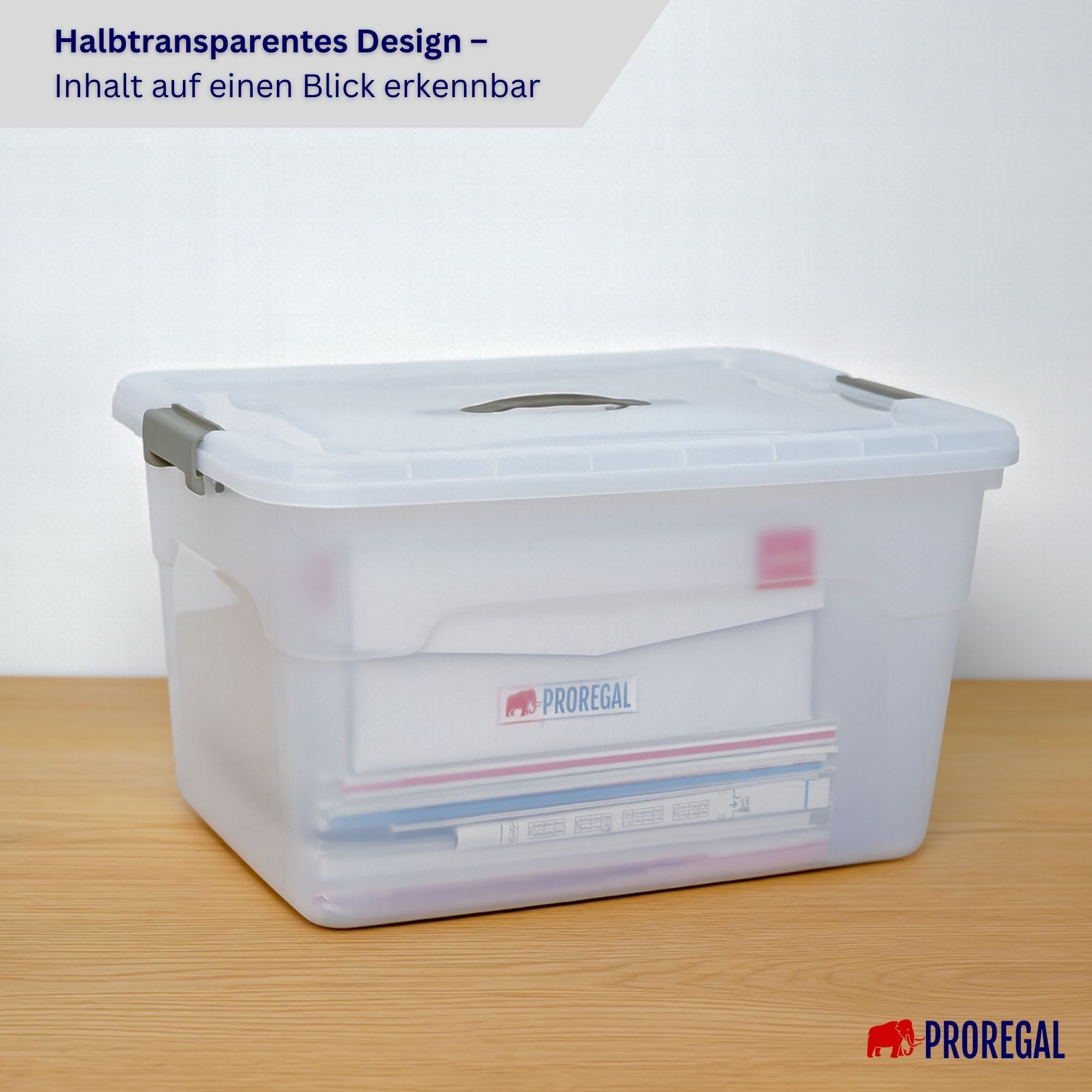 PROREGAL® Aufbewahrungsbox mit Deckel 30-60 Liter Kunststoff Transparent Stapelbar (6 St) – Bild 3 von 5