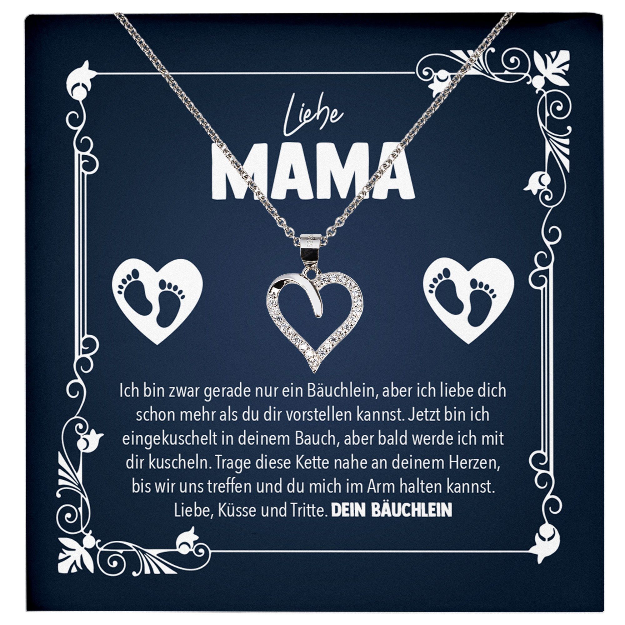 22Feels Schmuckset Schwangerschaft Geschenk Werdende Mama To Be Babyparty Herz Halskette (inkl. Geschenktasche, Karte, Poliertuch, Beutel), Echt-Silber 925/000, Karte Made In Germany