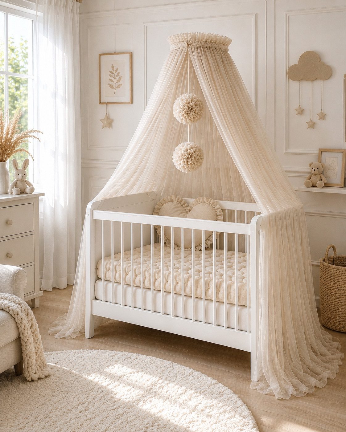 Baby Fancyroom Betthimmel Betthimmel aus 12 Meter Tüll aus 1. Klasse für Kinderbett Gitterbett, Himmel für Babybett Kinderbett