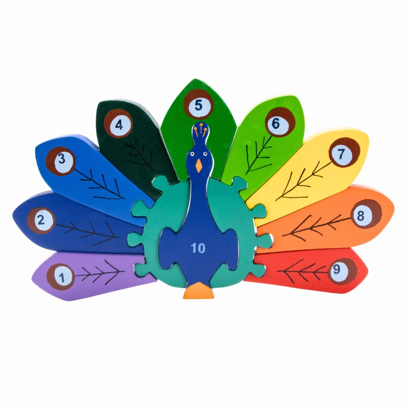 GICO Steckpuzzle Holzpuzzle Pfau mit Zahlen von 1 bis 10- 3927, Puzzleteile