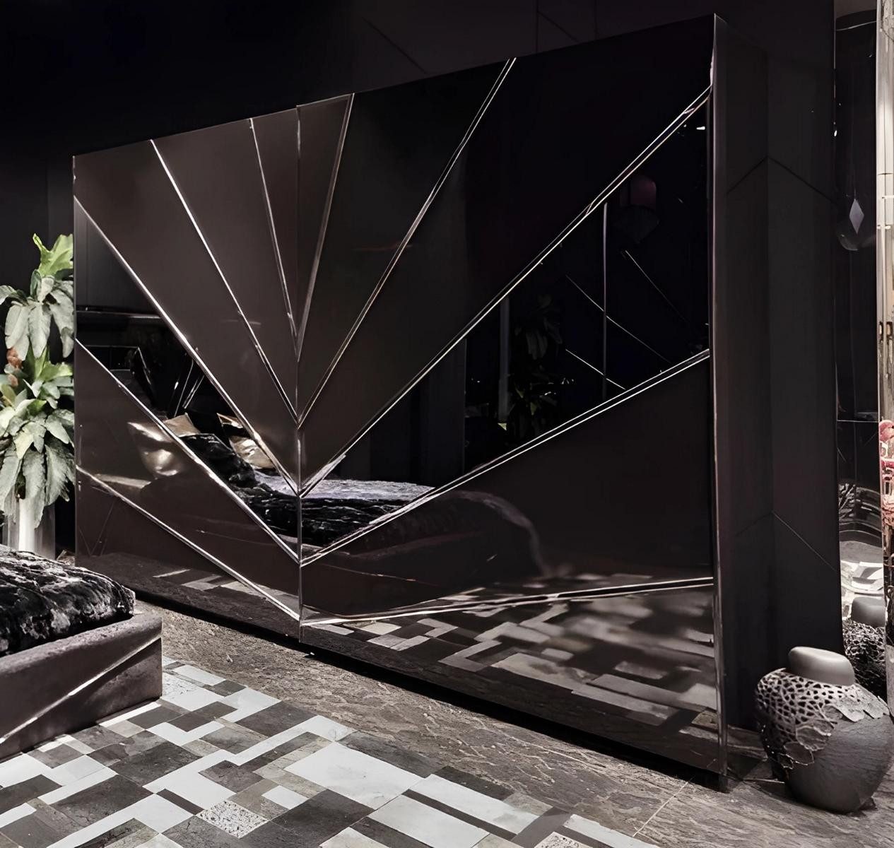 JVmoebel Spiegelschrank Schwarzer Designer Kleiderschrank Spiegelschrank Schlafzimmer Möbel Made in Europa