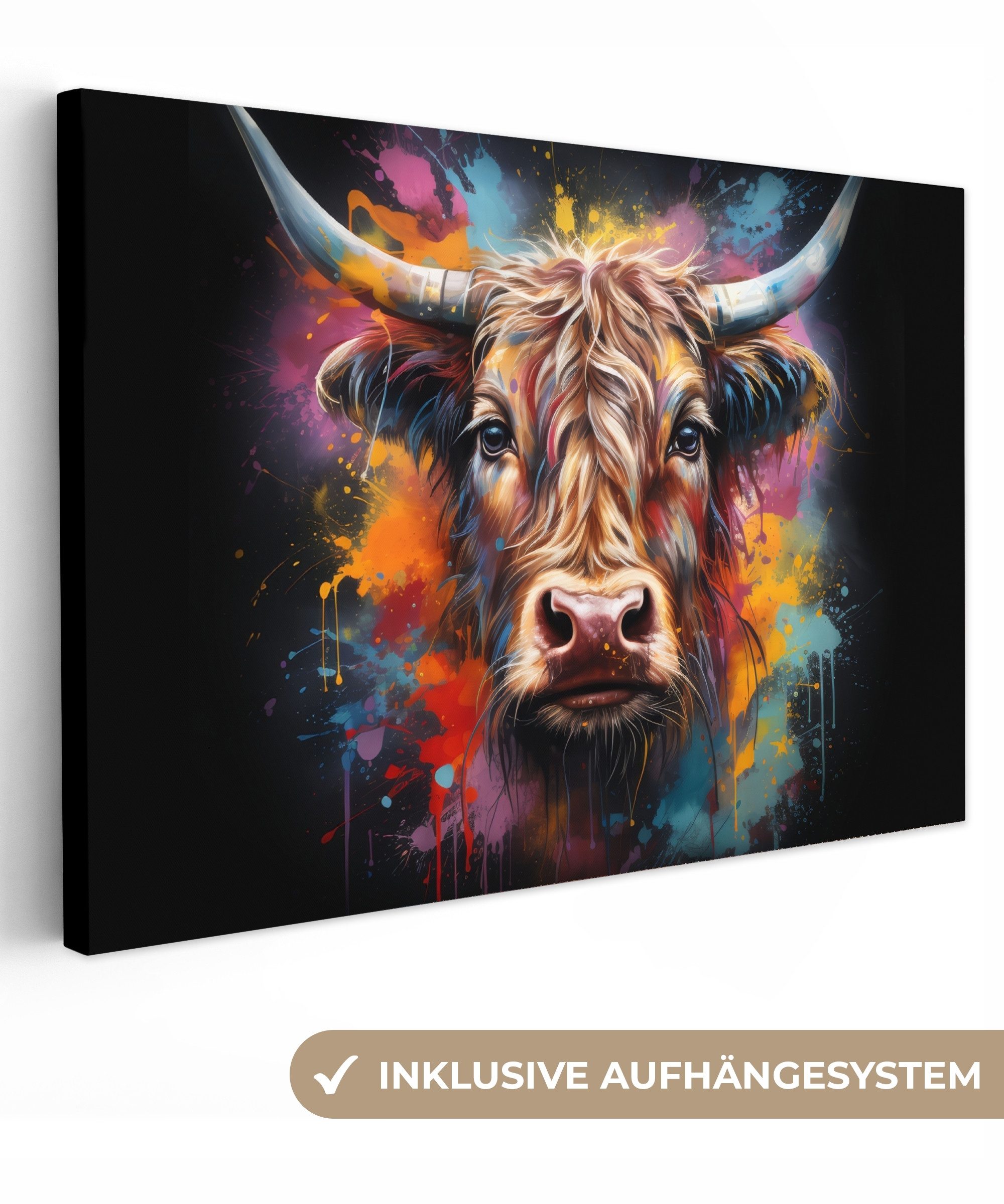 OneMillionCanvasses® Leinwandbild Graffiti - Schottischer Highlander - Schw günstig online kaufen
