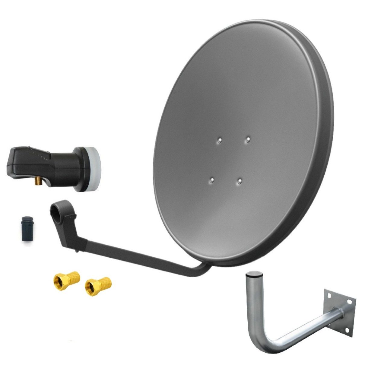 ARLI 60 cm HD Sat Anlage grau +Single LNB +Wandhalter 45cm +2x F-Stecker SAT-Antenne (60 cm, Stahl)