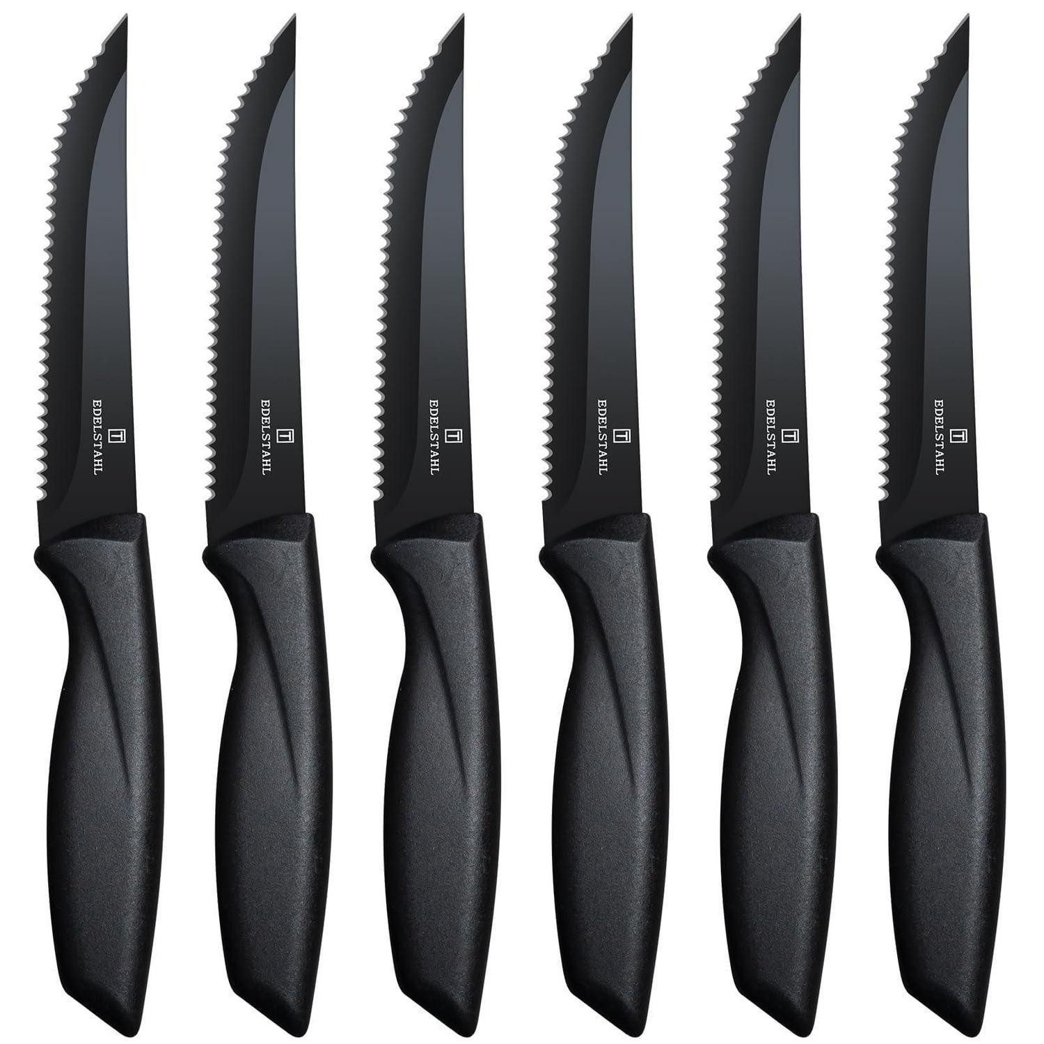 LuxusKollektion Steakmesser Steakmesserset 6-teilig Schwarz Wellenschliff