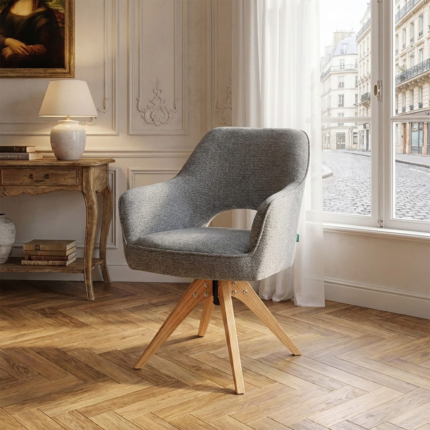 DUBI Möbel Polsterstuhl Mika-Lena (1 St), Federkern, Eiche geölt, 360° drehbar