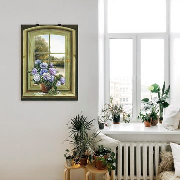 Artland Wandbild Hortensien am Fenster, Arrangements (1 St), als Alubild, Outdoorbild, Leinwandbild, Poster, Wandaufkleber