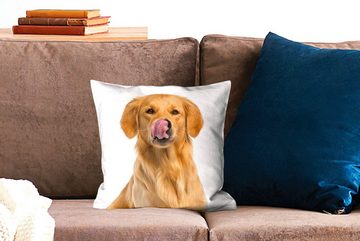 MuchoWow Dekokissen Ein leckender Golden Retriever auf einem weißen Hintergrund, Zierkissen mit Füllung für Wohzimmer, Schlafzimmer, Deko, Sofakissen