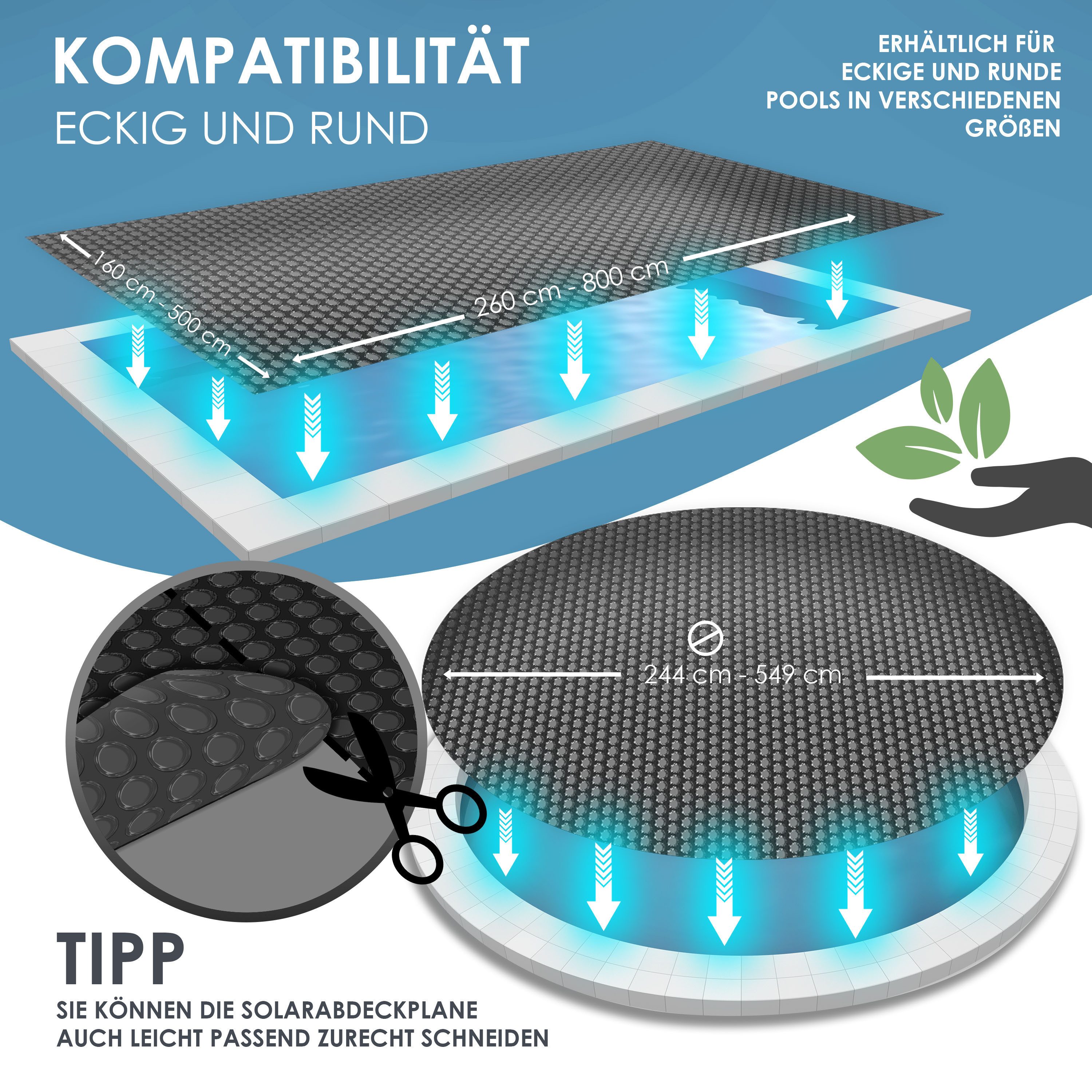 KESSER Solarabdeckplane, Pool Solarabdeckplane Rund 244 cm Solarfolie Stärke 120