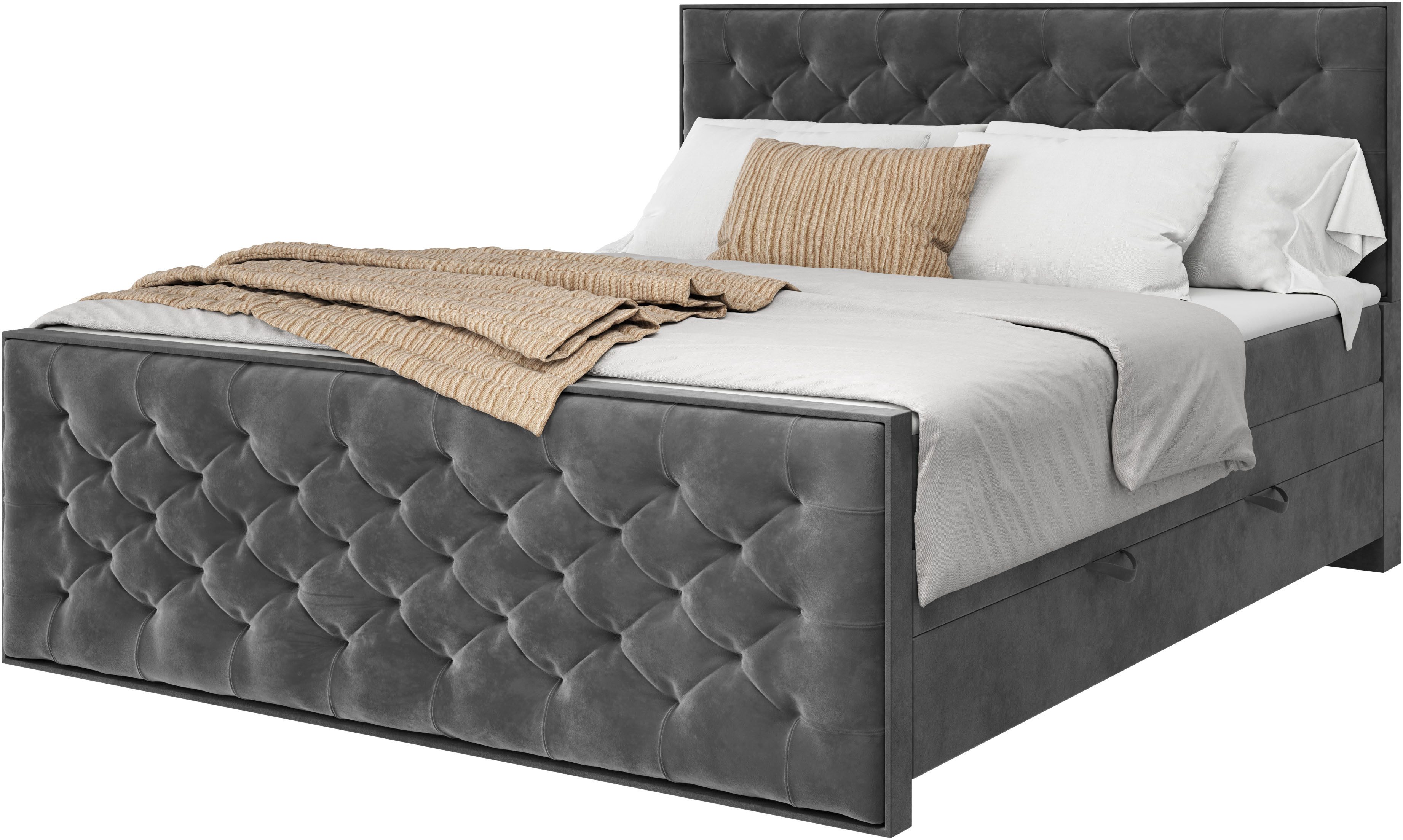 FORTE Boxspringbett Lanciano Max inkl. zwei Bettkästen und Kaltschaum Topper, und einer 7-Zonen-Tonnentaschen-Federkernmatratze H2/H3