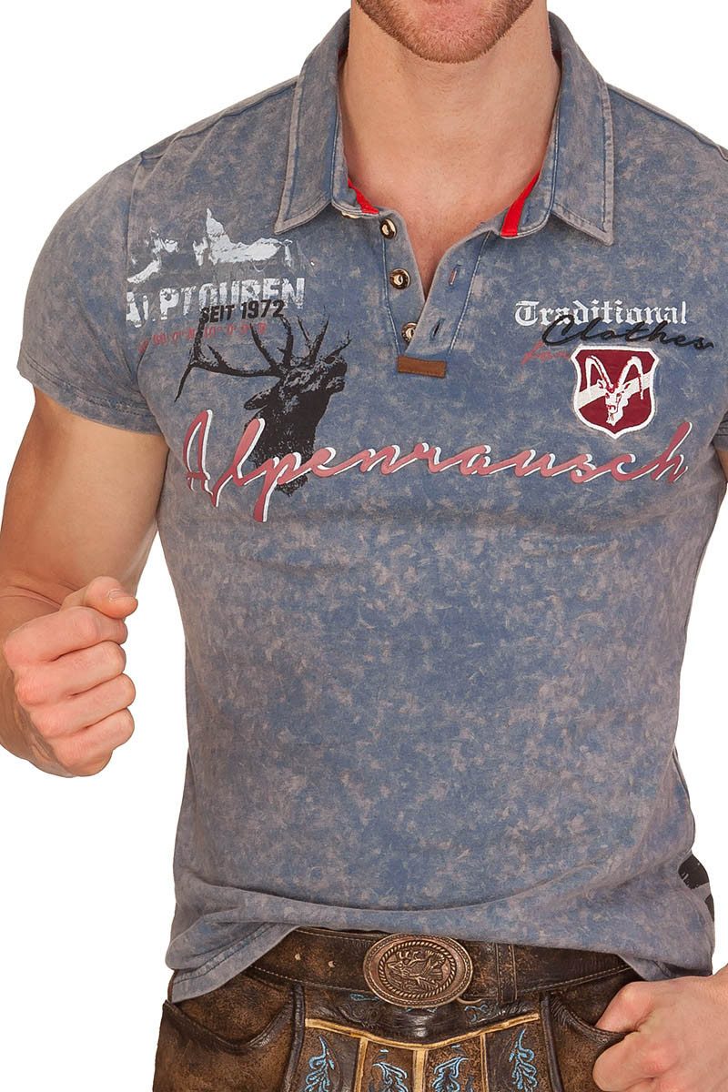 MarJo Trachtenshirt Trachtenshirt Herren - ALPENRAUSCH - blau, khaki
