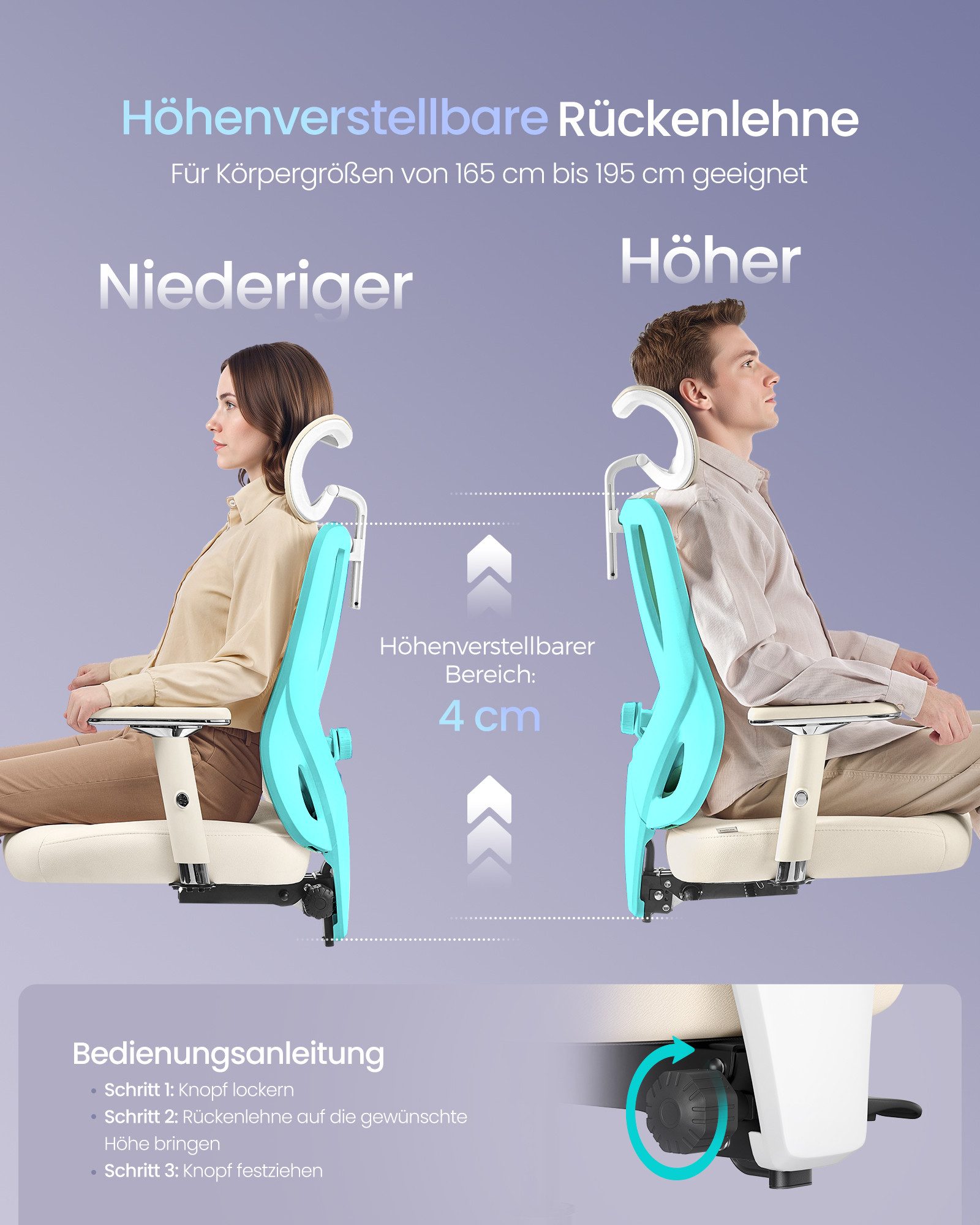 SONGMICS Bürostuhl, Schreibtischstuhl, Drehstuhl, höhenverstellbar