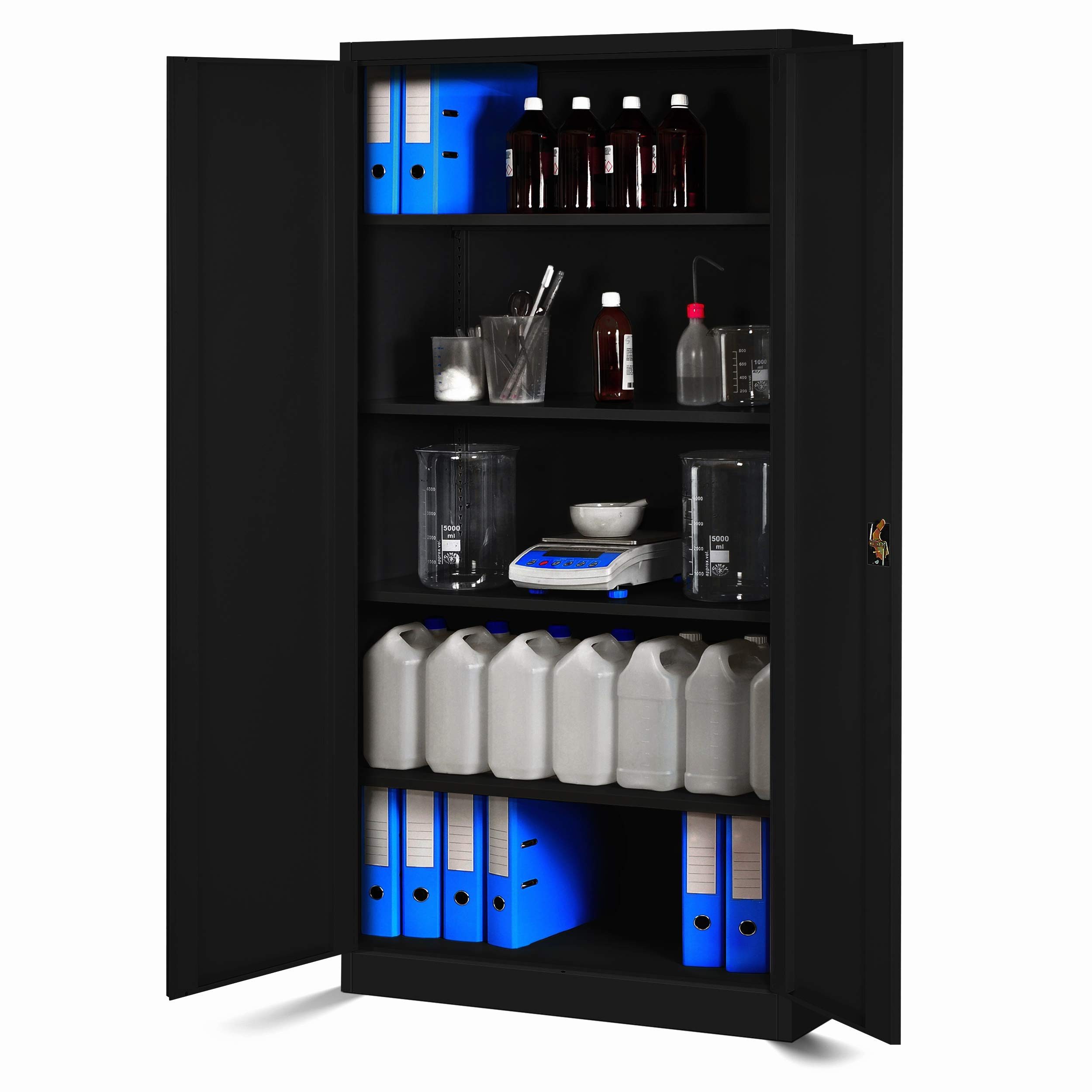 Jan Nowak Aktenschrank Metall Büroschrank abschließbar 90 cm JAN H 4 Böden Stahl (Ordnerschrank Aktenschrank Büro Kanzlei Praxis Sozialraum, Kaltwalzstahl 0,6 mm 195 x 90 x 40 cm Wandmontage 50 Ordner) Schloss 2 Schlüssel robust langlebig 17 Farben