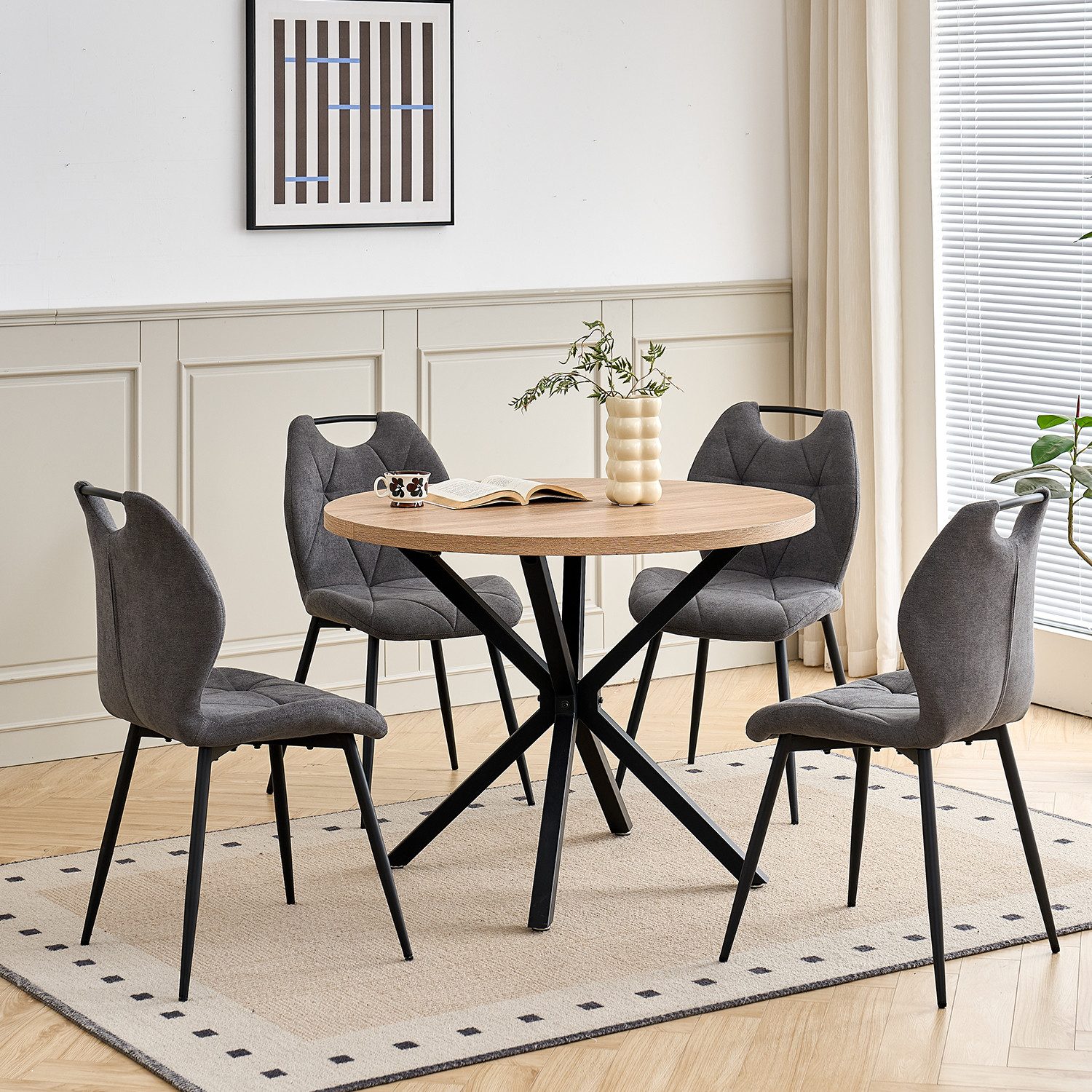 GrandCA HOME Esszimmerstuhl 4er Set Polsteres Esszimmerstuhl im Nordischen Stil, Hoher Stuhl (4 St), mit Stoffbezug, Metallbeine, Dunkelgrau