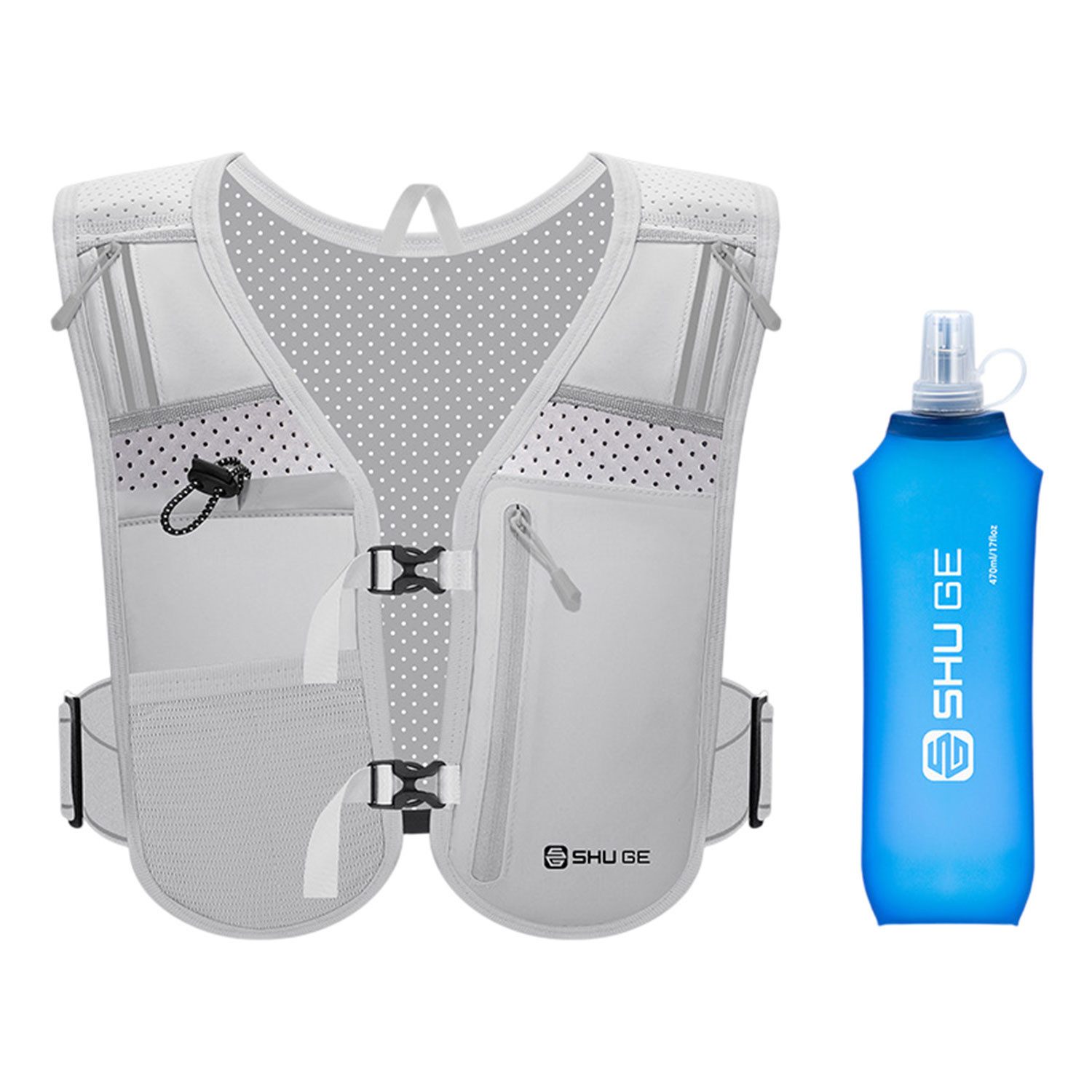 Refttenw Funktionsweste Reflektierende Laufweste,mit 470 ml Wasserflasche,Atmungsaktiv Trinkrucksack Fahrradrucksack