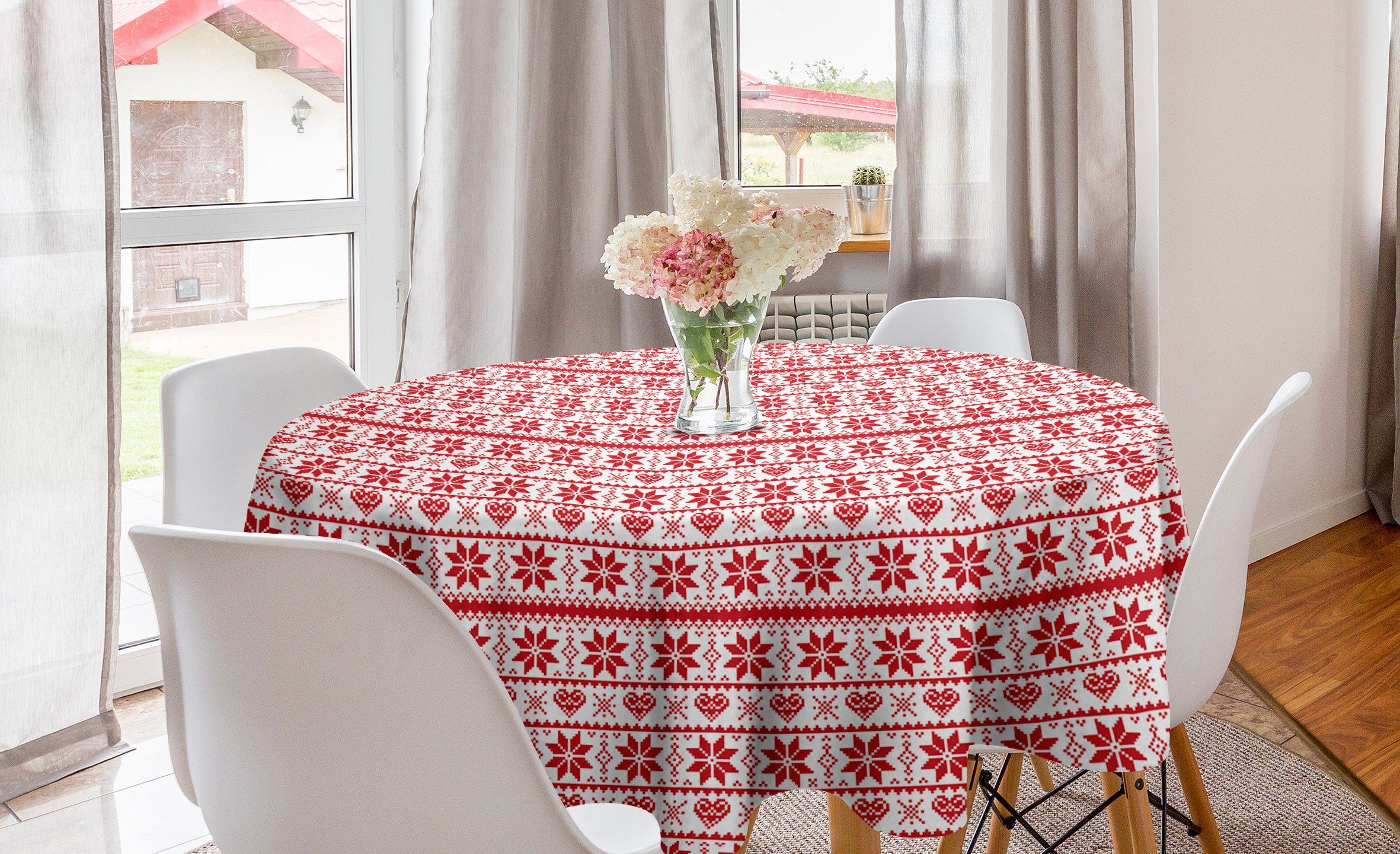 Abakuhaus Tischdecke Kreis Tischdecke Abdeckung für Esszimmer Küche Dekoration, Weihnachten Nordic Borders