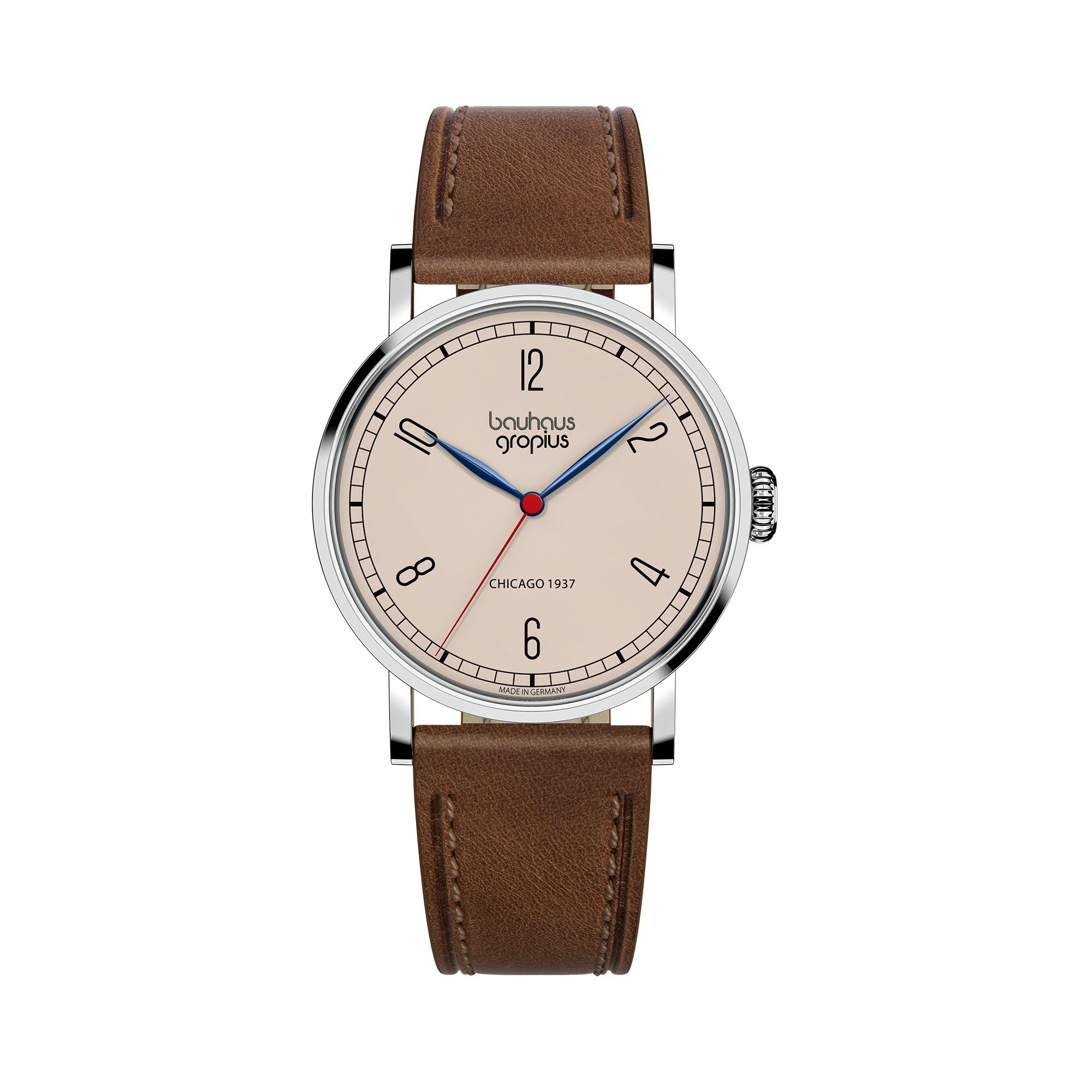 Walter Gropius Quarzuhr Damenuhr, Made in Germany, Saphirglas, Frauen am Bauhaus - WGNL 002-05, Designeruhr, Lederarmband mit Easy-Release System, Edelstahlgehäuse