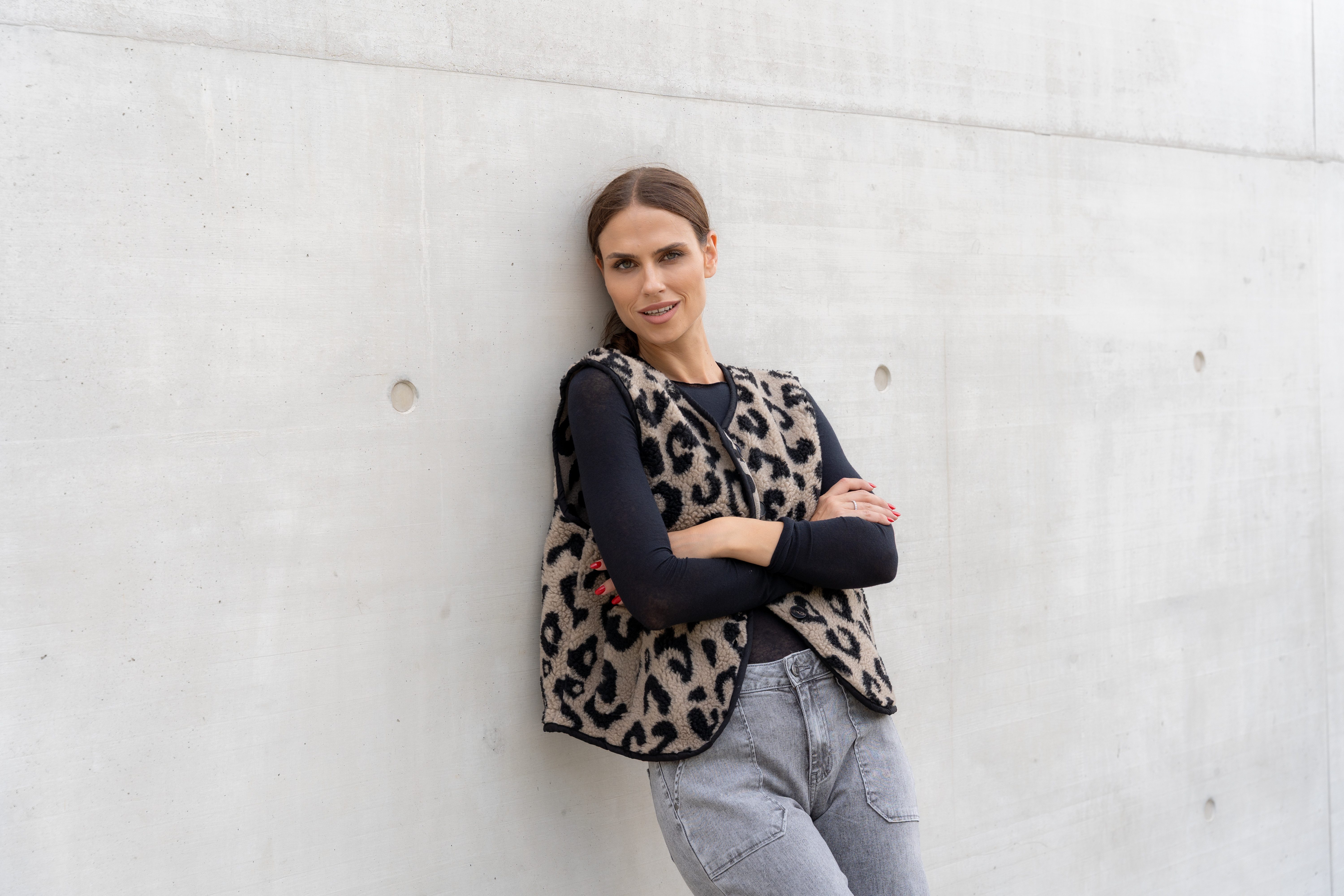 von Herzen Fellimitatweste Leo Teddyweste – ärmellos – Onesize – mit Animalprint