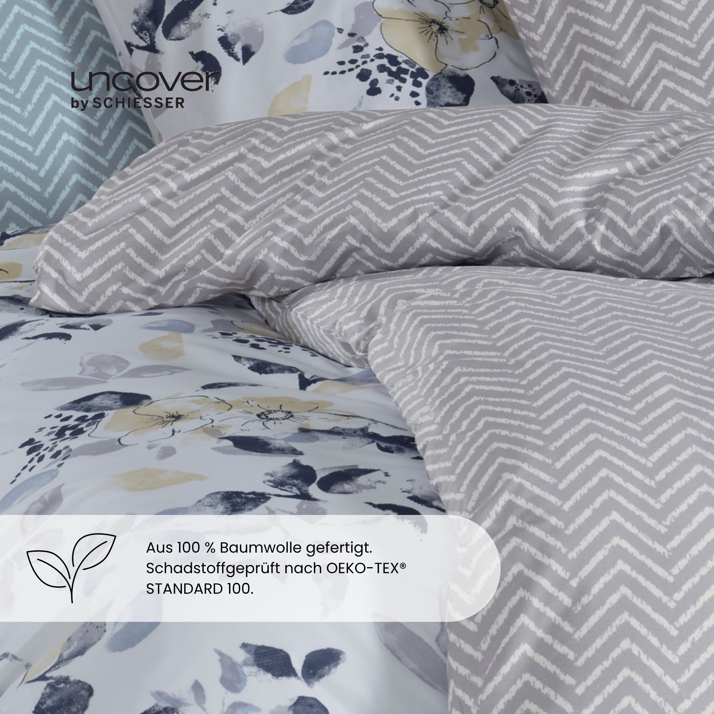 uncover by SCHIESSER Bettwäsche Grebur aus weicher Baumwolle mit einem dezenten Zickzackmuster, Renforcé, 2 teilig, OEKO-TEX® MADE IN GREEN – Bild 3 von 5
