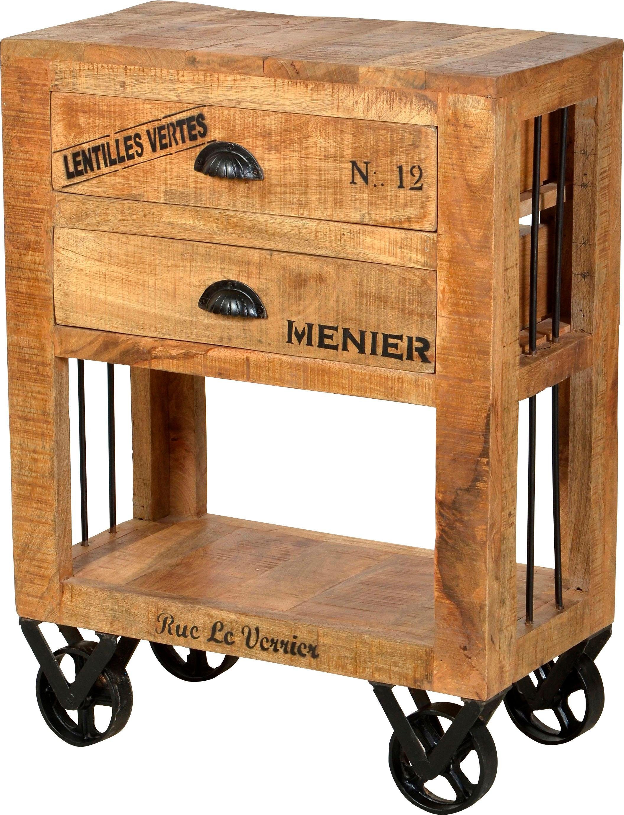 SIT Küchenwagen RUSTIC aus Mangoholz mit Rollen & Stauraum, Flexibel beweglich dank 4 Metallrollen und offenem Fach