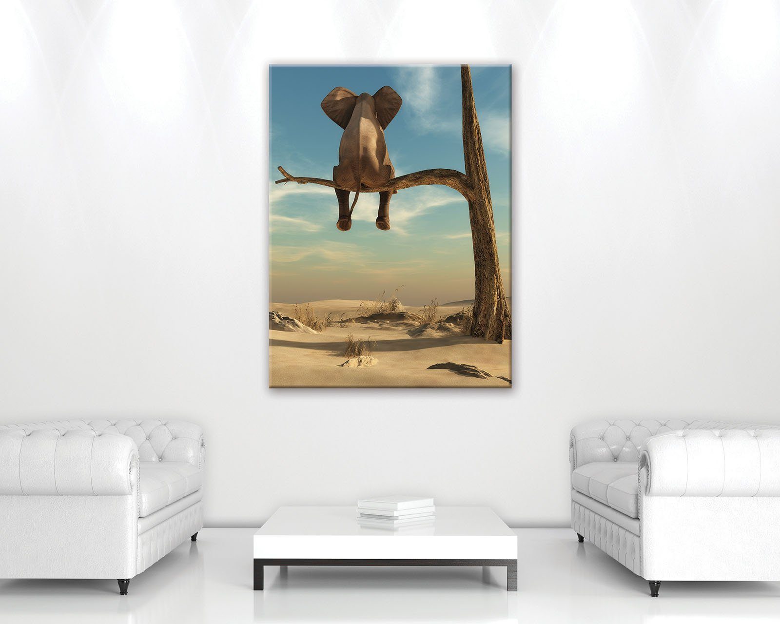 Wallarena Leinwandbild Elefant im Baum Schlafzimmer, Natur Afrika Wandbild Aufhängefertig für Leinwand Bild Canvas Tiere (Einteilig), Kunstdruck Groß Wandbilder Bilder Wohnzimmer Auf XXL Leinwandbilder Modern