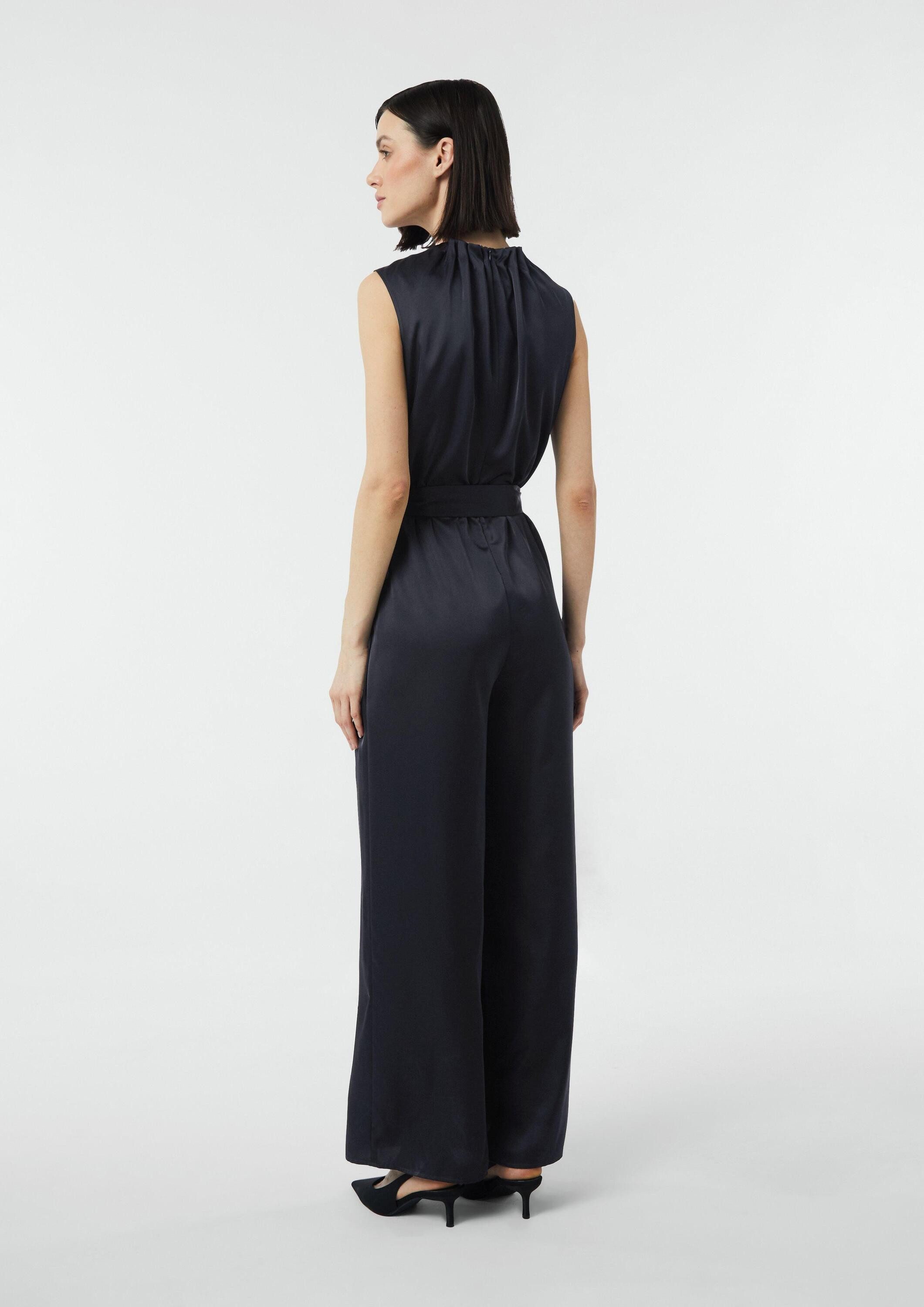 comma Jumpsuit Overall Satin-Jumpsuit mit Faltendetails und Eingrifftaschen