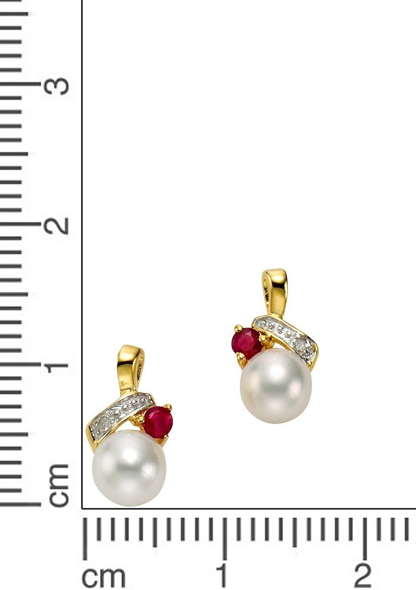 Firetti Paar Ohrstecker Schmuck Geschenk Gold 333 Ohrschmuck Farbstein Edelstein Rubin, mit Rubin - mit Süßwasserzuchtperle - mit Diamanten