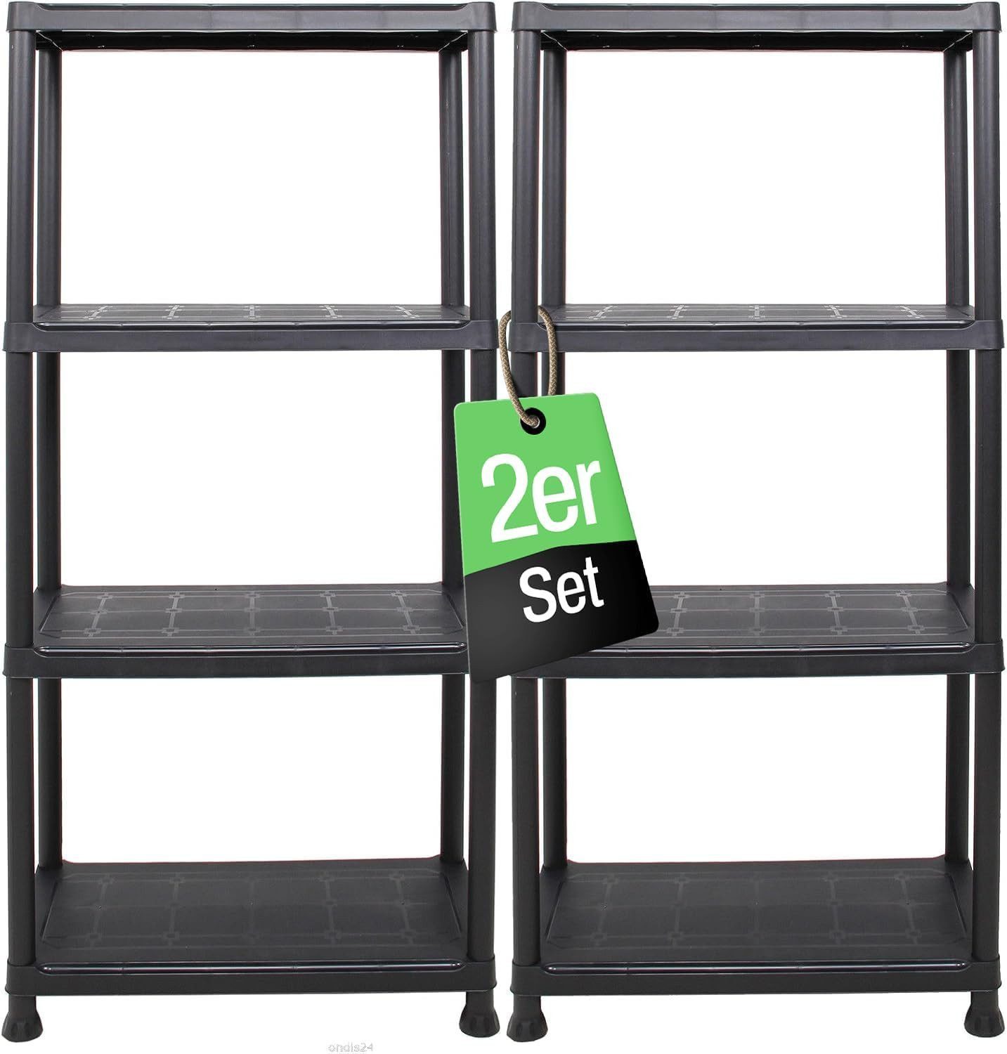 ONDIS24 Steckregal 2x Kunststoffregal, 60 x 30 x 131 (H) cm, 4 Böden, Schwerlastregal, bis zu 80 kg, Regal, Lagerregal - Doppelpack