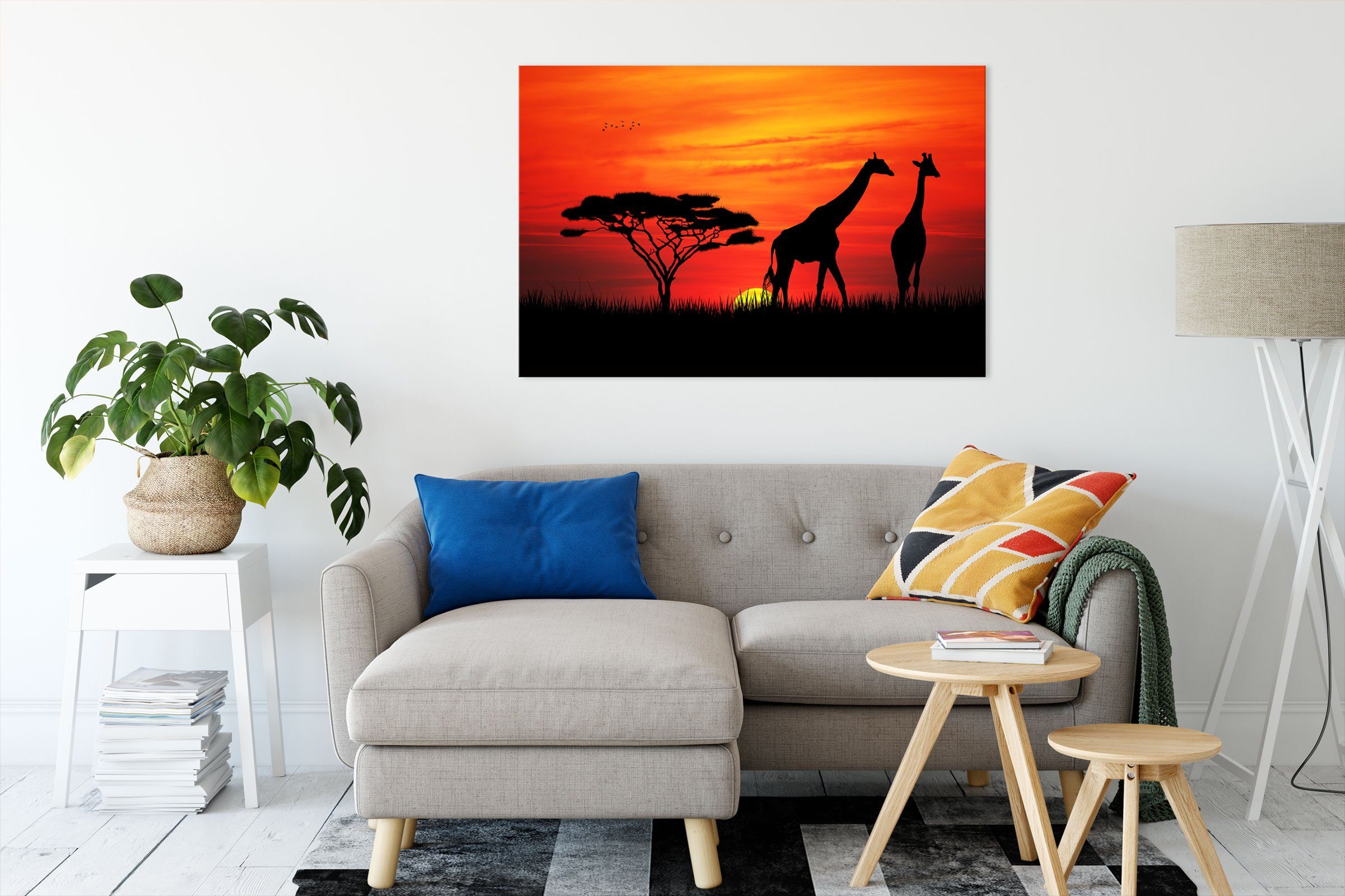 Pixxprint Leinwandbild Afrika Giraffen im Sonnenuntergang, günstig online kaufen