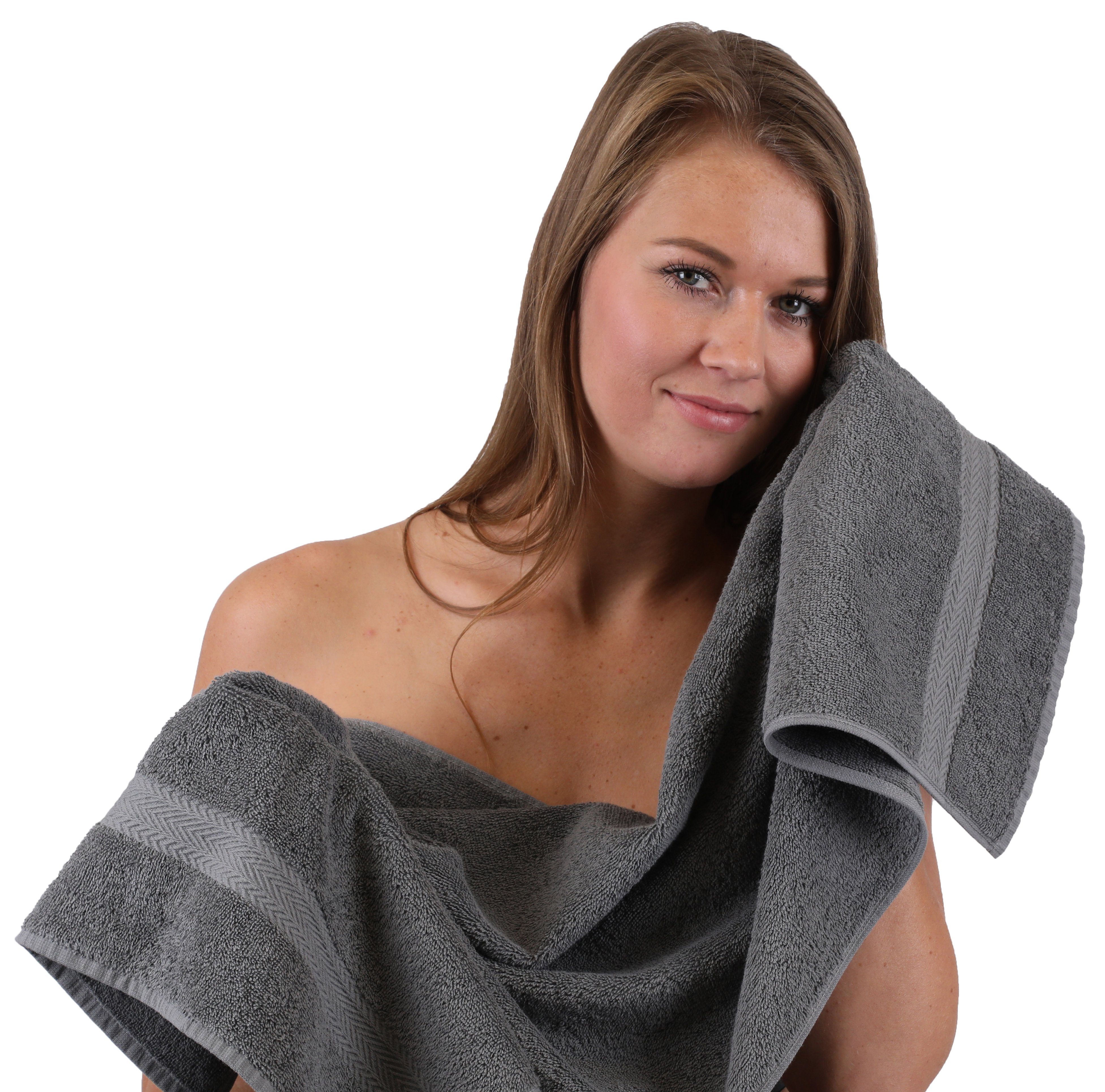 (10-tlg) Betz & Schwarz, Farbe 10-TLG. Set Handtuch-Set Handtuch 100% Anthrazit Premium Baumwolle,