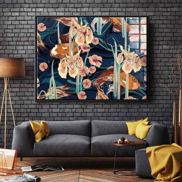 DOTCOMCANVAS® Acrylglasbild Koi Flower Spin - Acrylglas, Acrylglasbild Koi Fische Blumen orange beige blau florales Wandbild