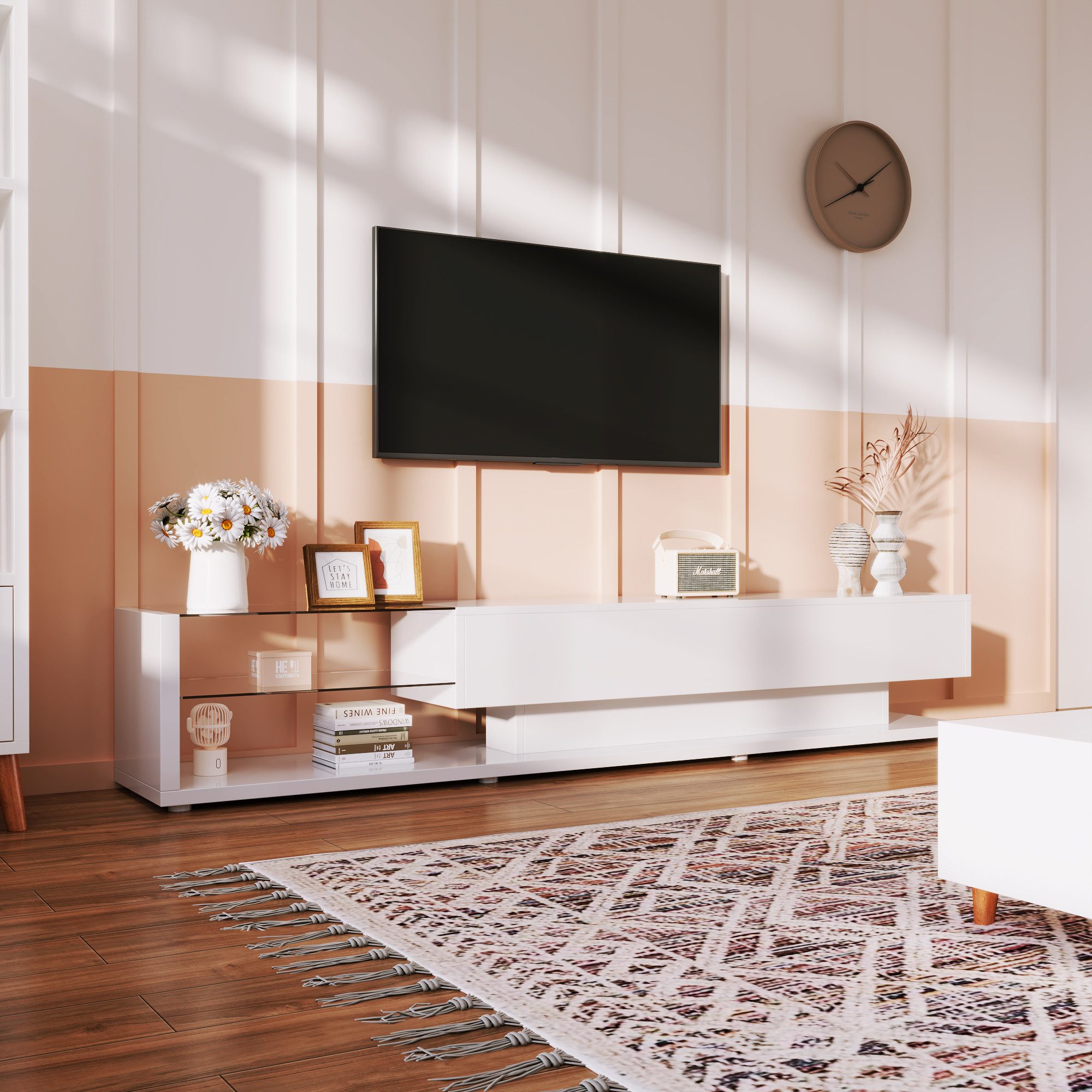 REDOM Lowboard TV-Schrank mit LED-Beleuchtung in Hochglanzweiß (für 50–59 Z günstig online kaufen