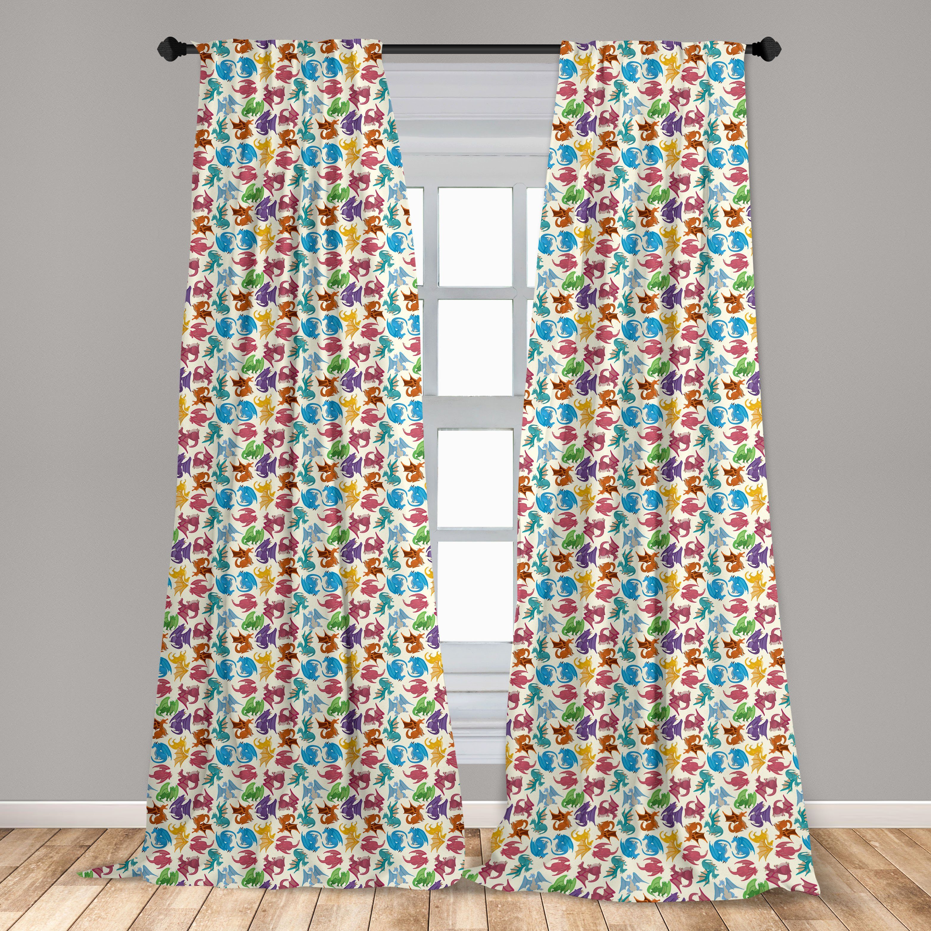 Kinder-Muster Dekor, Vorhang für Abakuhaus, Schlafzimmer Gardine Farbige Microfaser, Wohnzimmer Drachen