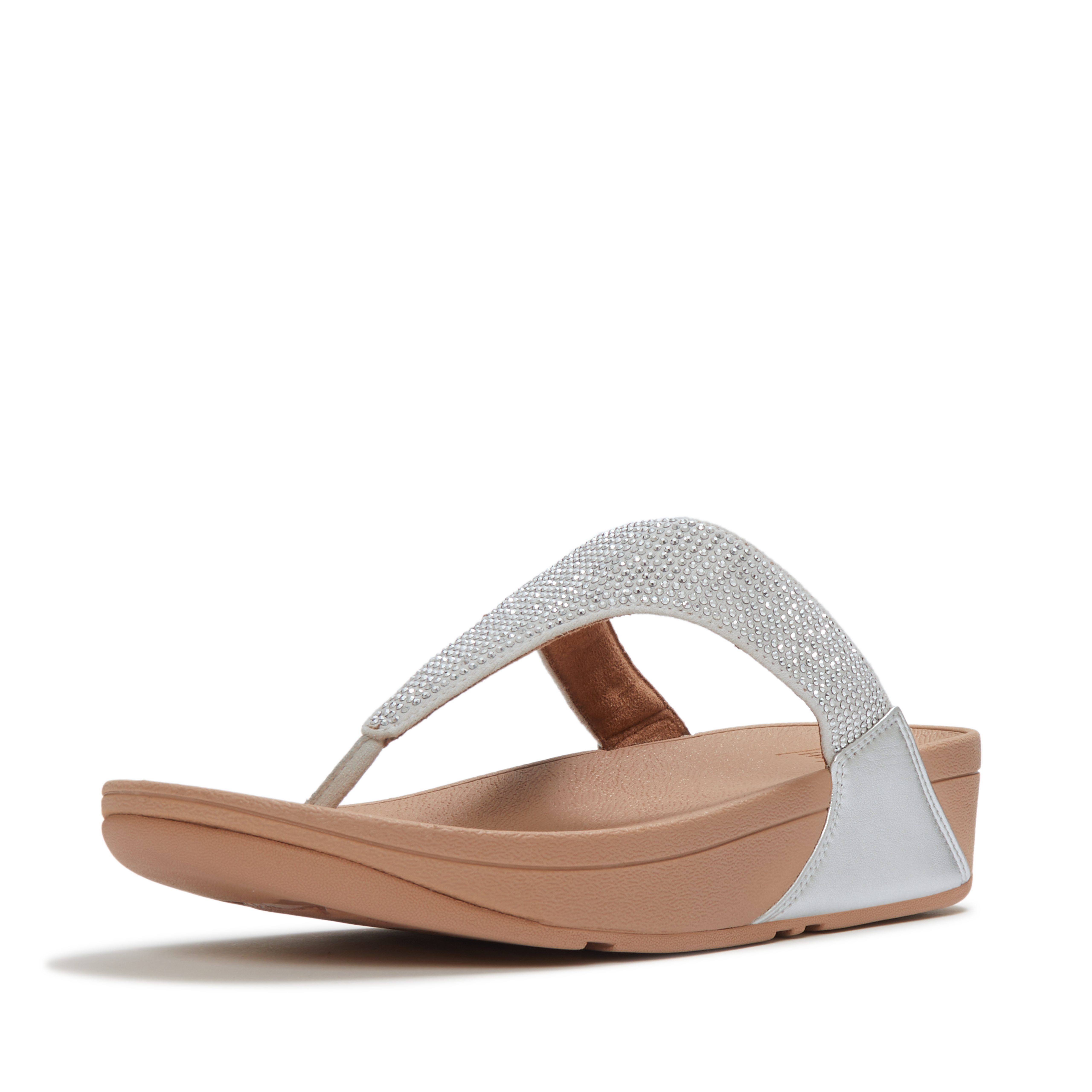 Fitflop LULU CRYSTAL EMBELLISHED TOE-POST SANDALS - HOTFIX Dianette Keilabsatz, Sommerschuh, Zehentrenner mit weichem Zehensteg