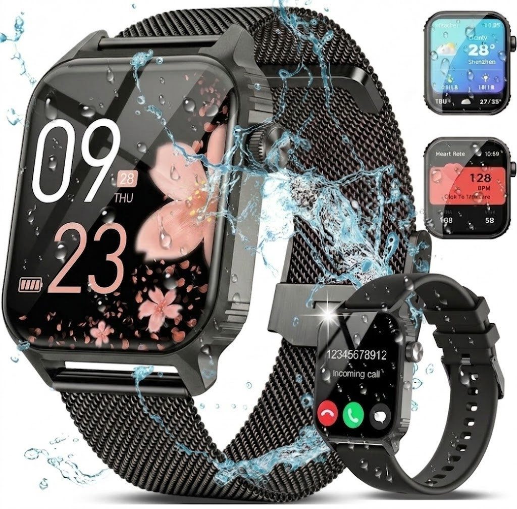 Forrlite 2026 Neues Smartwatch Damen Herren mit Telefonfunktion, Smartwatch 1.85'' HD Fitnessuhr,Silikonarmband + Metallarmband Kombinationsset,Smart Watch for Women mit 200+ Sportmodi,Fitness Tracker mit Herzfrequenz,SpO2,Schrittzähler & Schlafmonitor,IP68 für iOS Android, Silikon- und Edelstahlarmband Kombination, Silikon- und Edelstahlarmband Kombination
