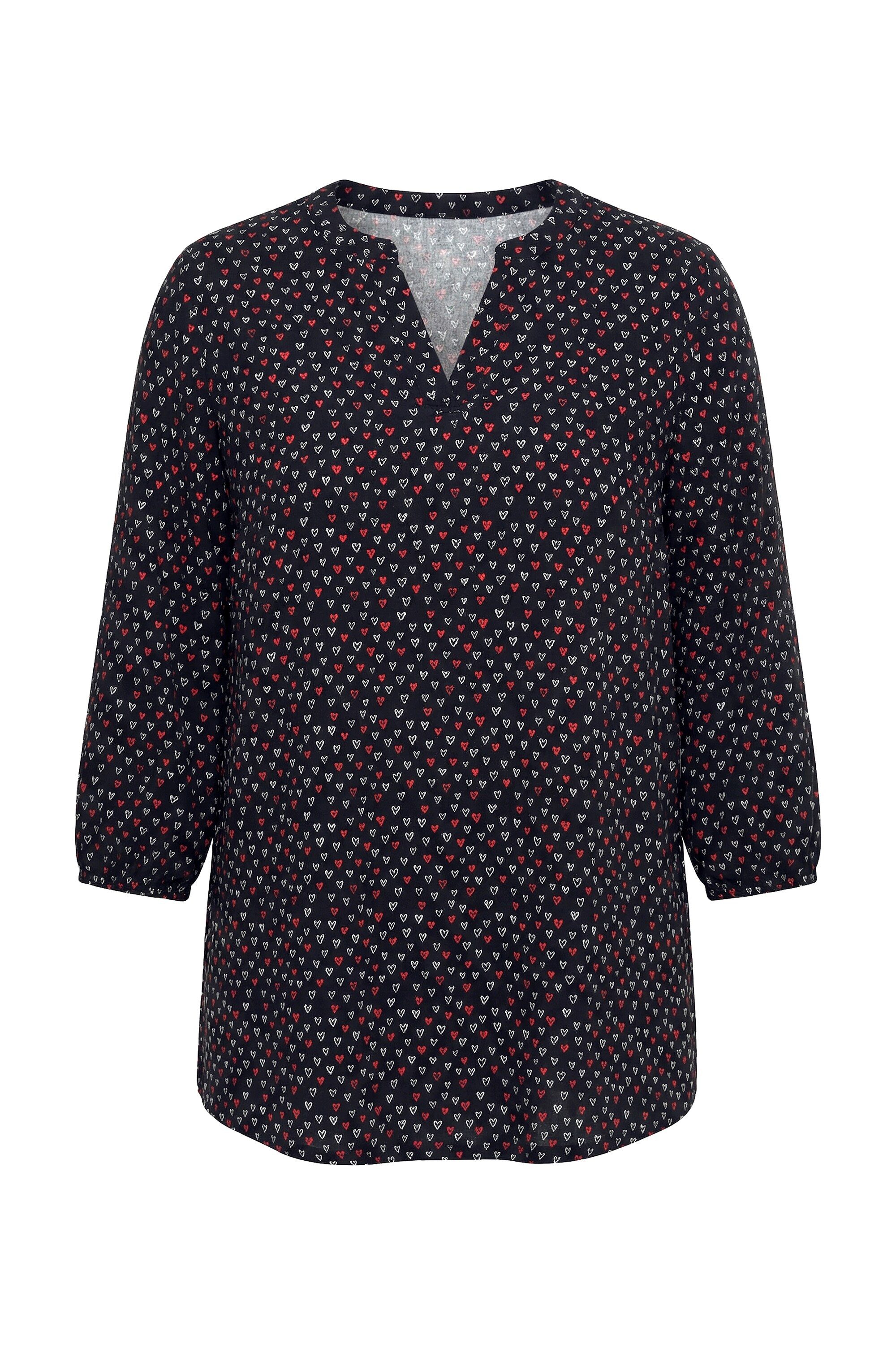 Longbluse Bluse A-Linie Viskose Herz-Muster 3/4-Ärmel