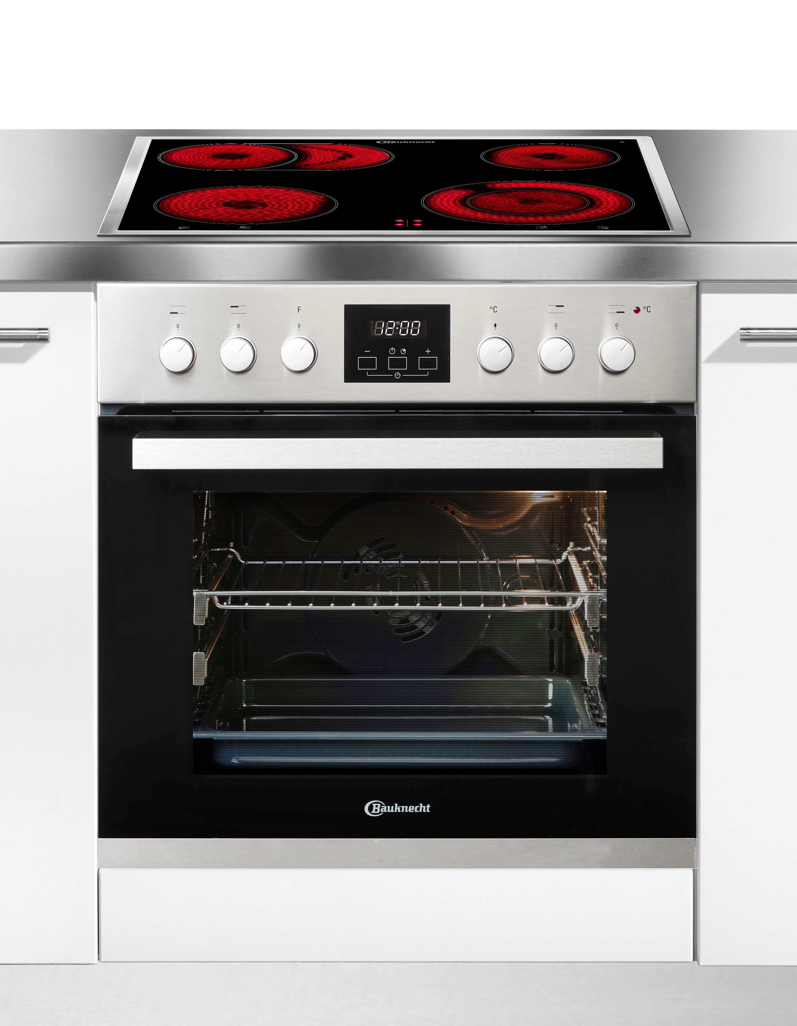 BAUKNECHT Elektro-Herd-Set Heko Lambada, mit 2-fach-Teleskopauszug, Hydrolyse, PowerHeißluft – Kochen, Backen und Braten ganz ohne Vorheizen