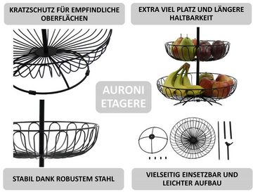 Auroni Etagere, Metall mit Vogel, Obstschale - Obstkorb - Obst Etagere - Aufbewahrung für Gemüse/Snacks - schwarz - 3-stöckig