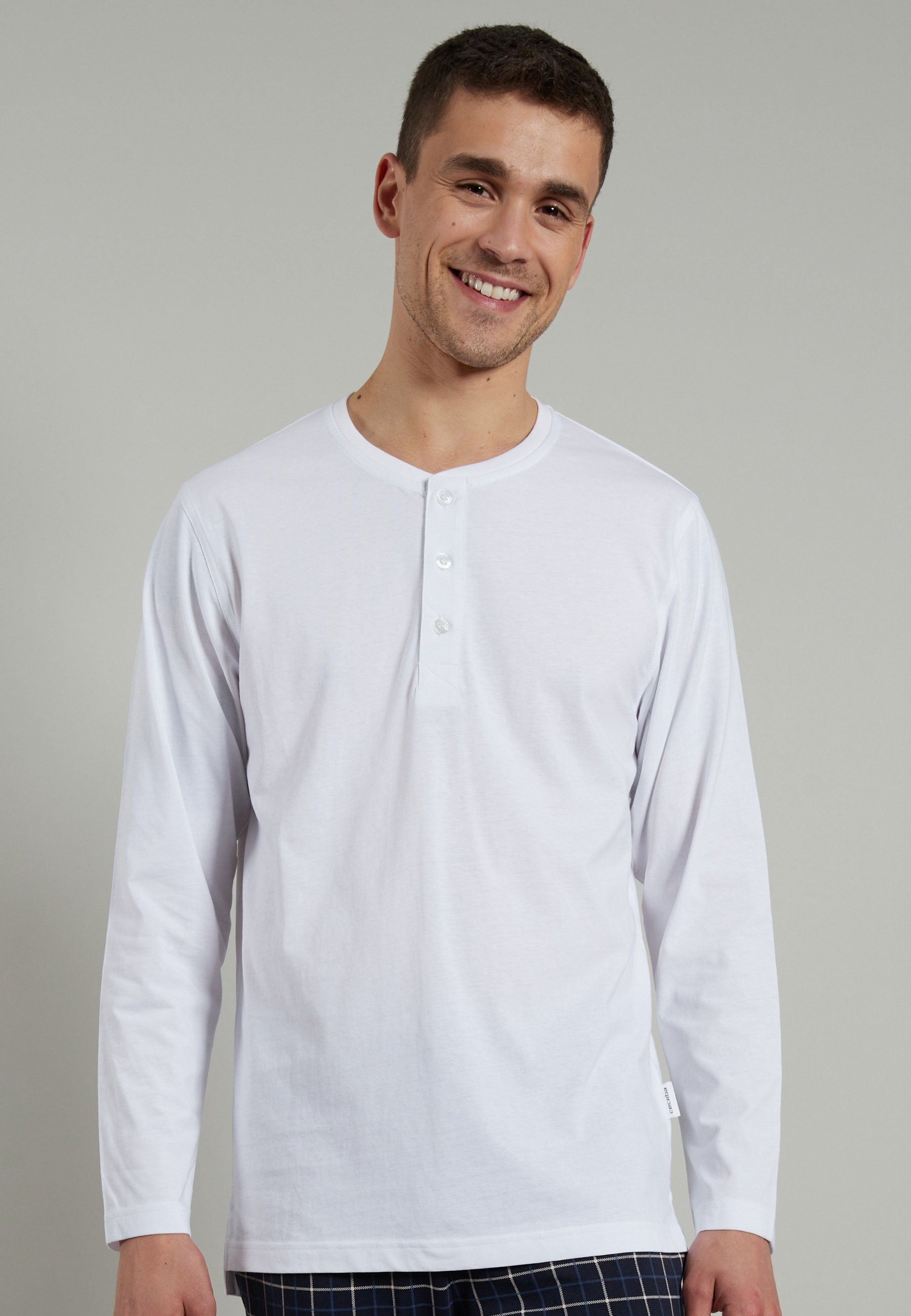 CECEBA Sleepshirt CECEBA Herren Longsleeve weiß uni (1-tlg)